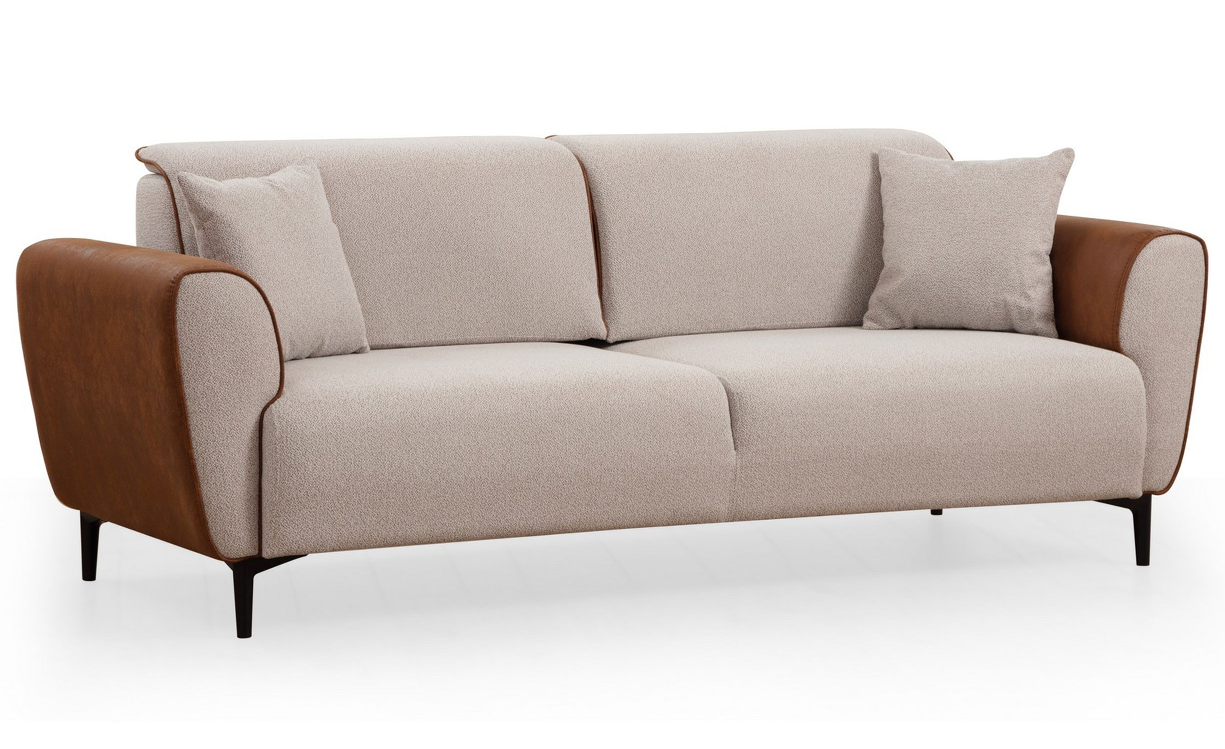 Canapé convertible 3 places Style Néo-rétro Softy Tissu bouclette Beige et Effet simili en Velours Brun