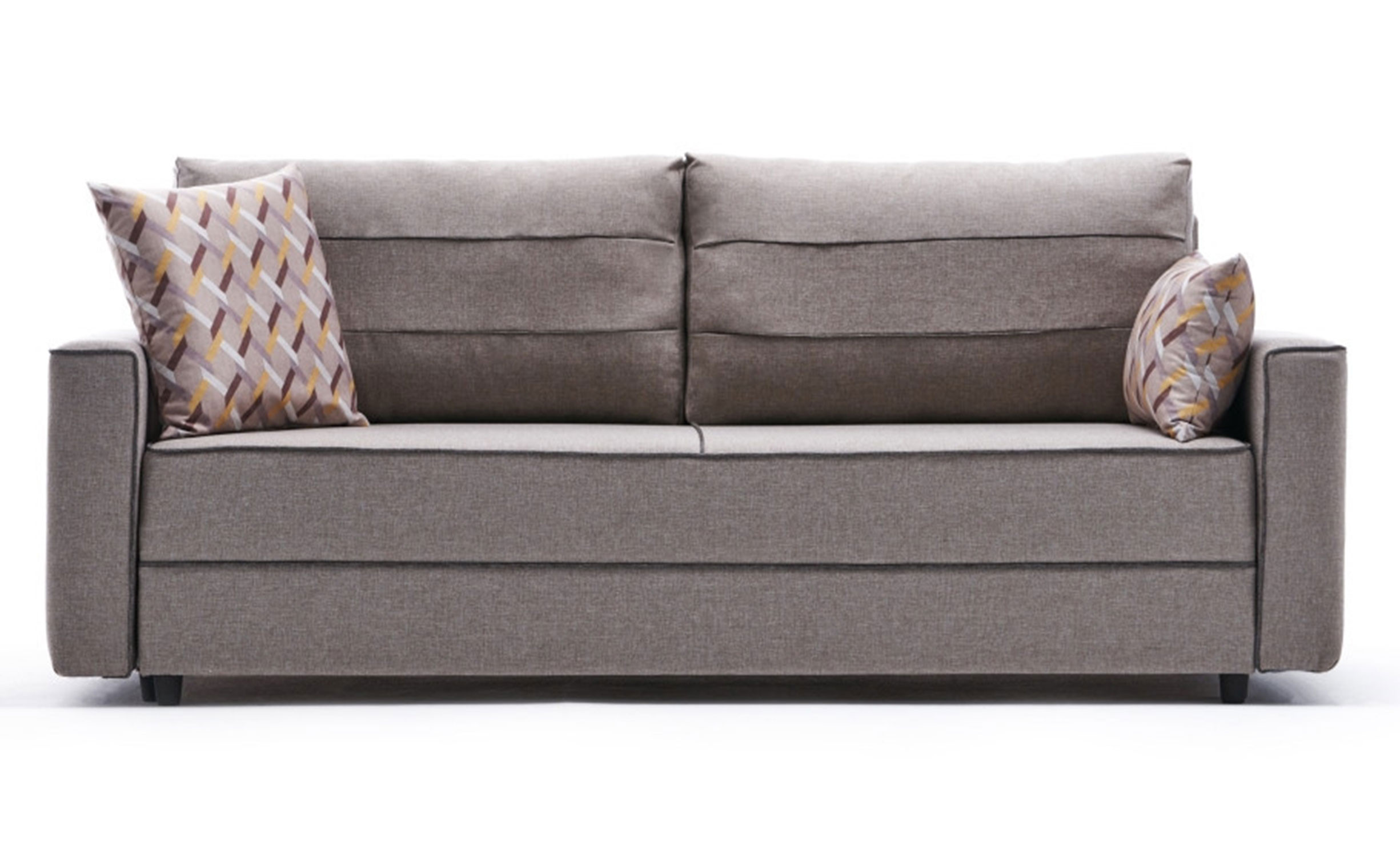 Canapé 3 places convertible Milos Bois massif et Tissu Beige foncé