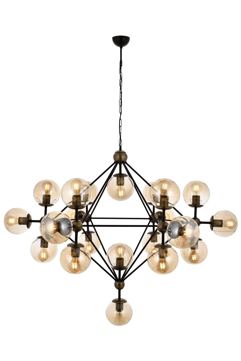 Suspension 21 lampes Adogia D120cm Métal Noir et Verre fumé Brun