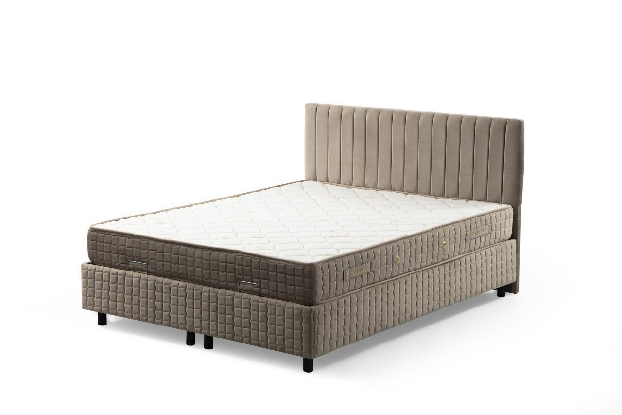 Lit double à sommier relevable Azein Velours Taupe avec matelas 140x200cm antibactérien à ressorts
