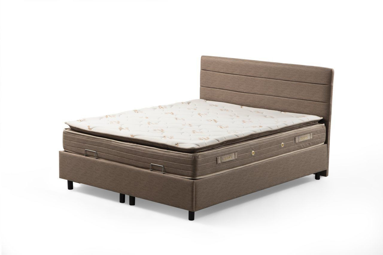 Lit double à sommier relevable Volka Velours Taupe avec matelas 140x200cm Tissu éponge bambou à ressort et surmatelas mousse intégré