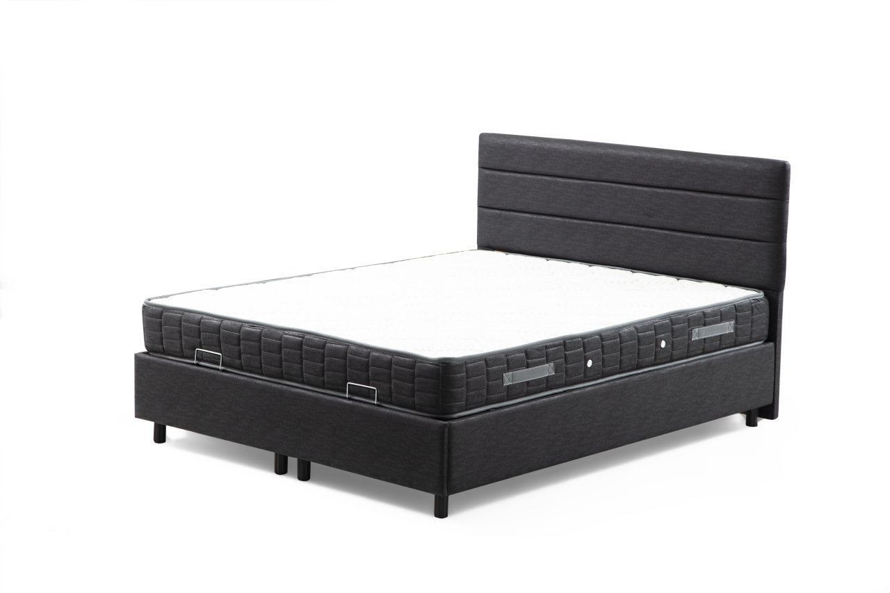 Lit double à sommier relevable Volka Velours Anthracite avec matelas orthopédique 140x200cm à ressorts ensachés