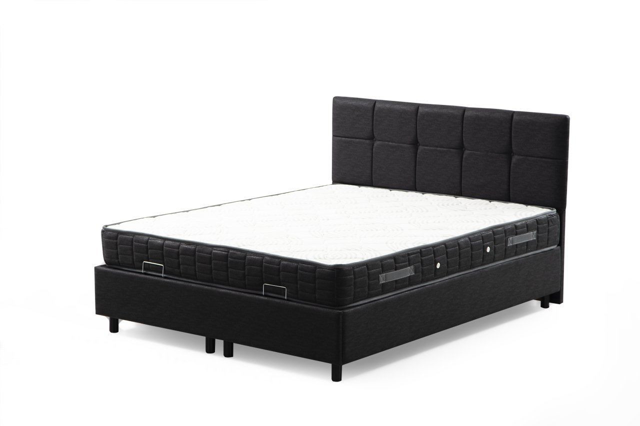 Lit double à sommier relevable Testin 160x200cm avec matelas antibactérien à ressort Velours Anthracite