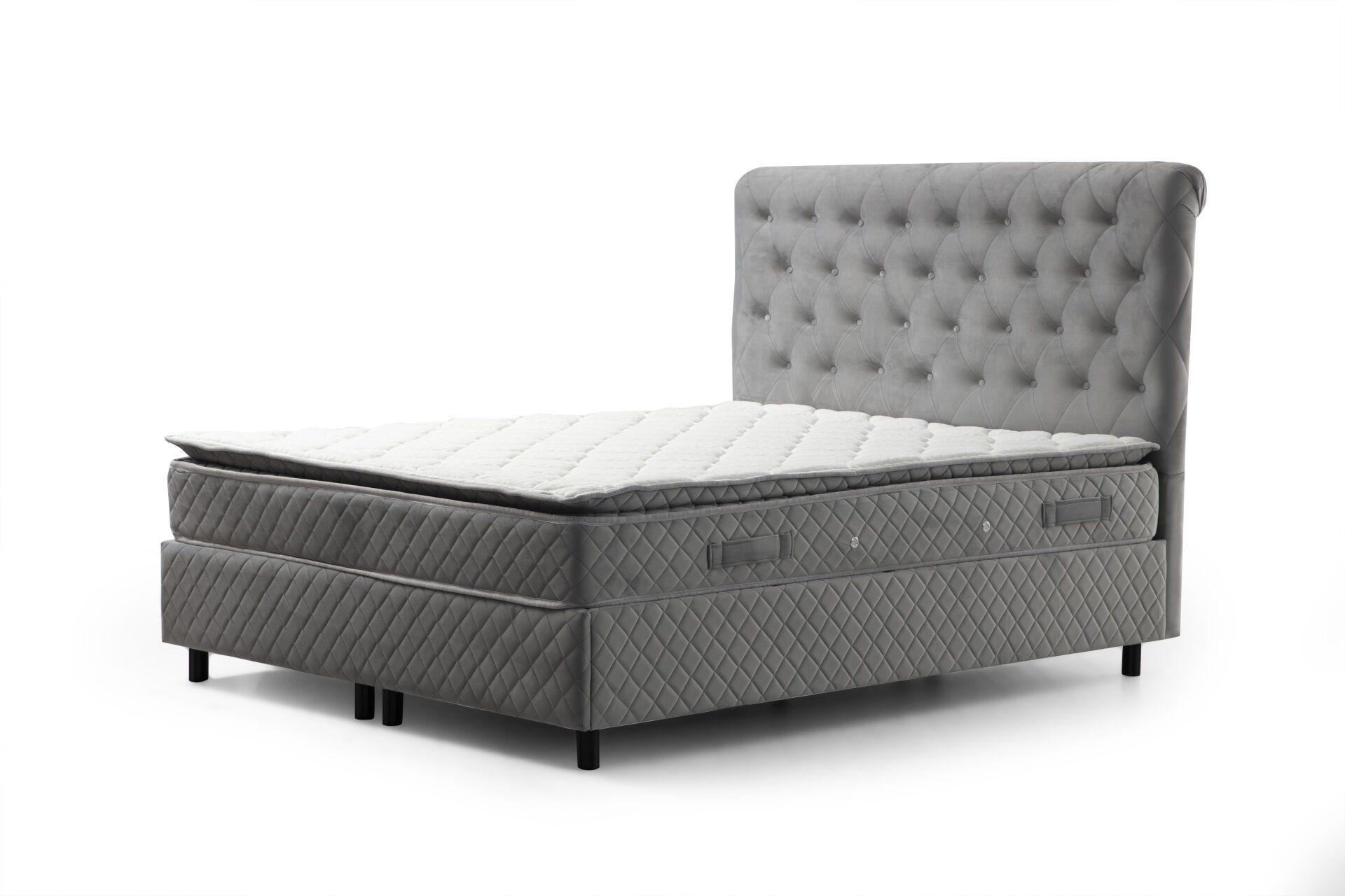 Lit simple Gauto Velours Gris avec matelas 120x200cm Waterproof à ressort ensachés et surmatelas mousse intégré