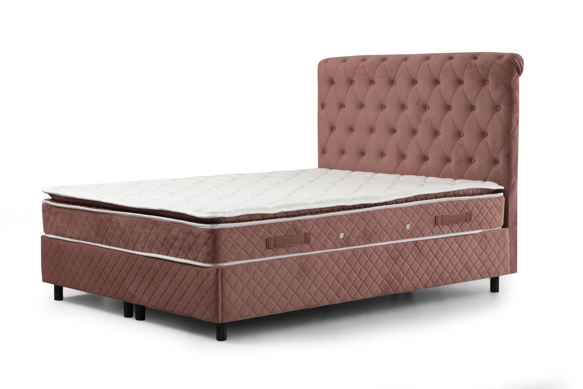Lit simple Gauto Velours vieux Rose avec matelas 90x190cm Waterproof à ressort ensachés et surmatelas mousse intégré