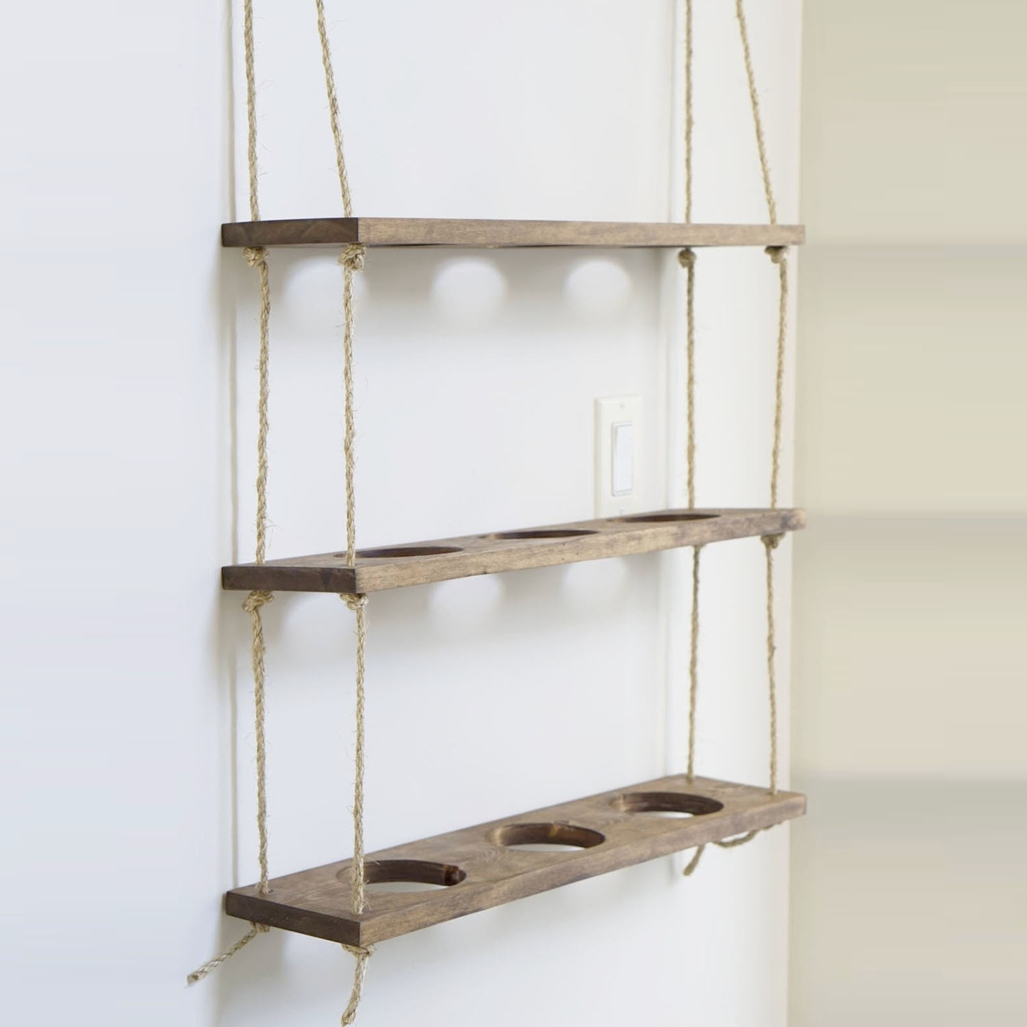 Étagère murale en corde pour les pots à plantes Nohine L60xH130cm Bois massif clair