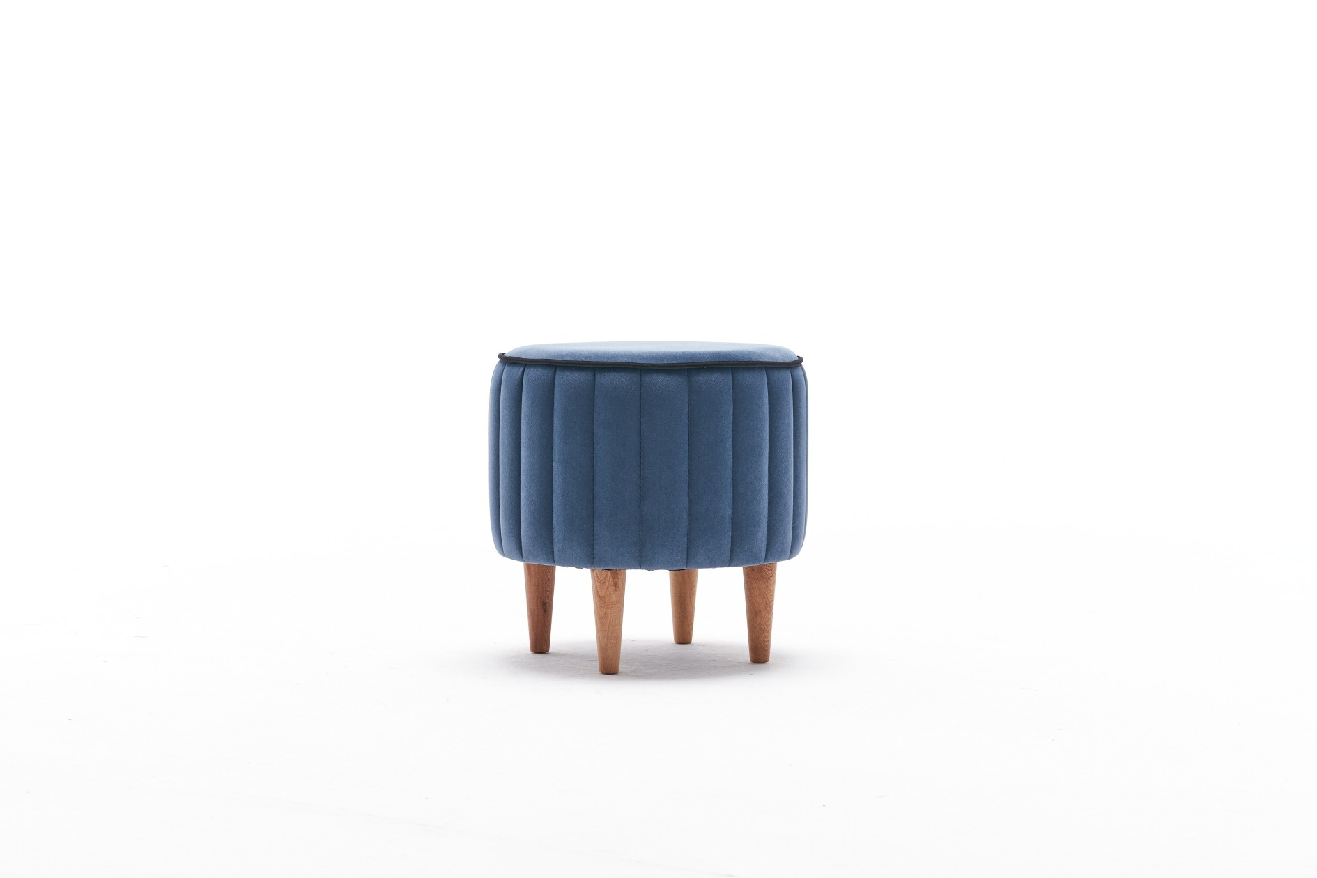 Tabouret Jima D40cm Bois foncé et Velours Bleu et Noir