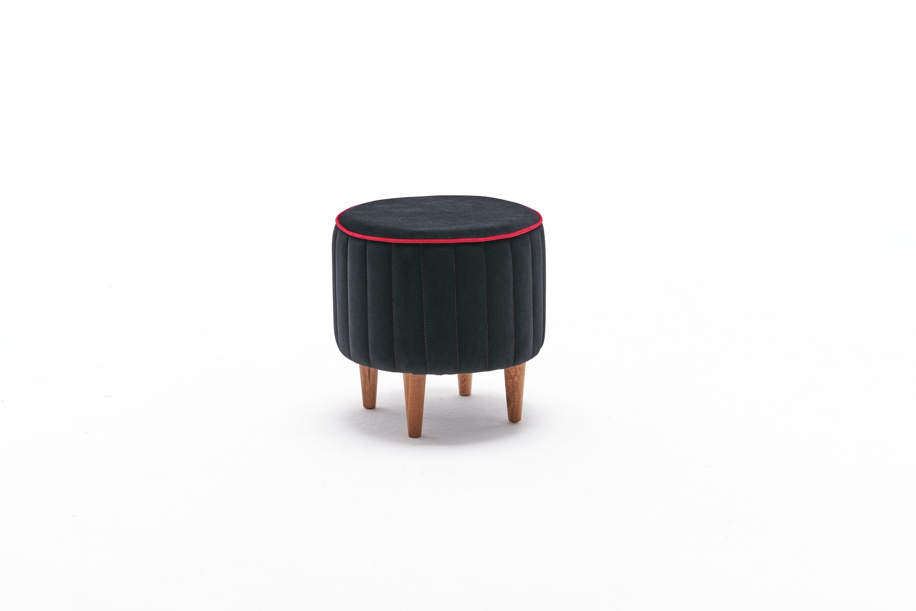 Tabouret Jima D40cm Bois foncé et Velours Noir et Rouge