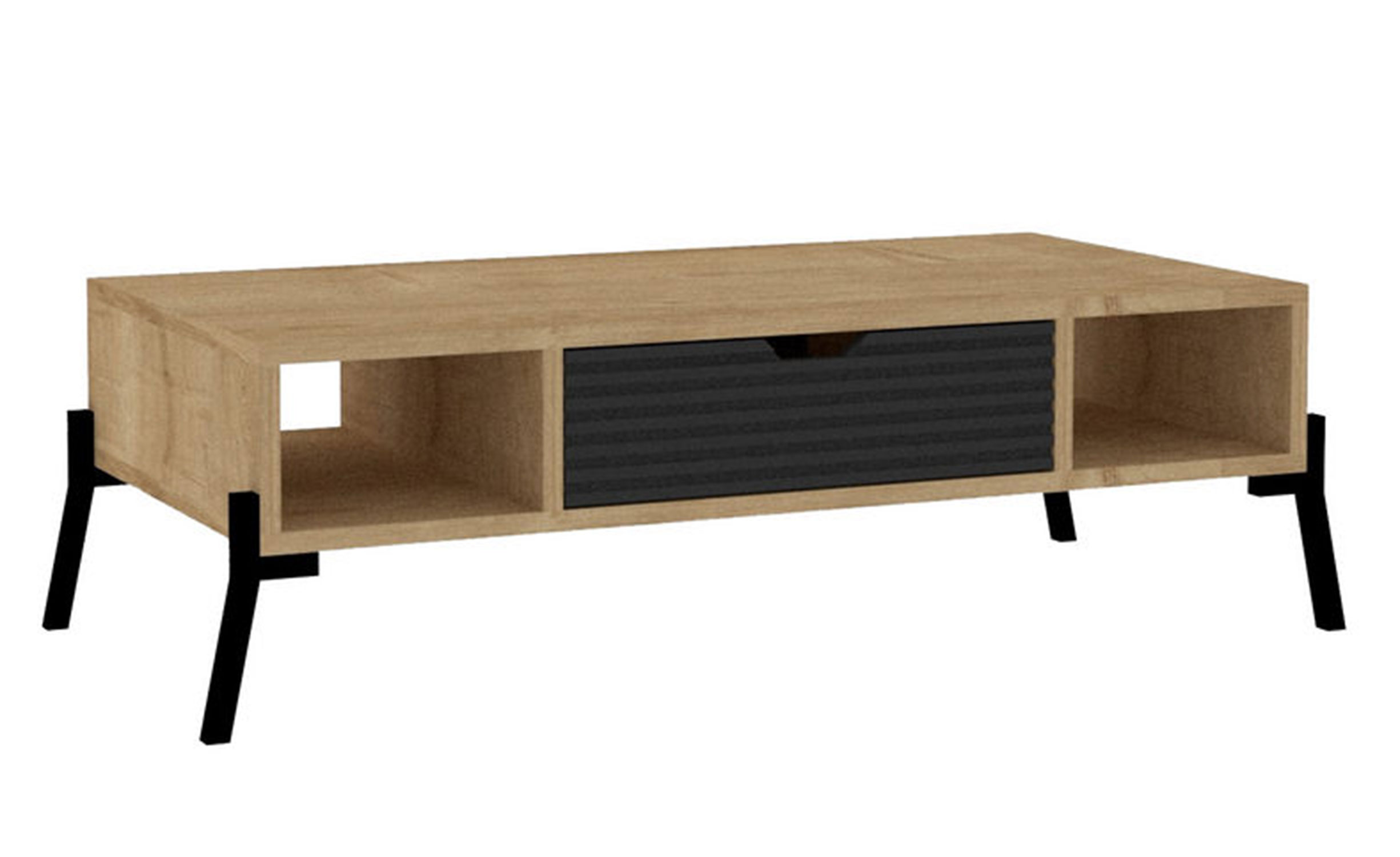 Table basse 1 tiroir Anne L100xH28,2cm Chêne clair et Anthracite