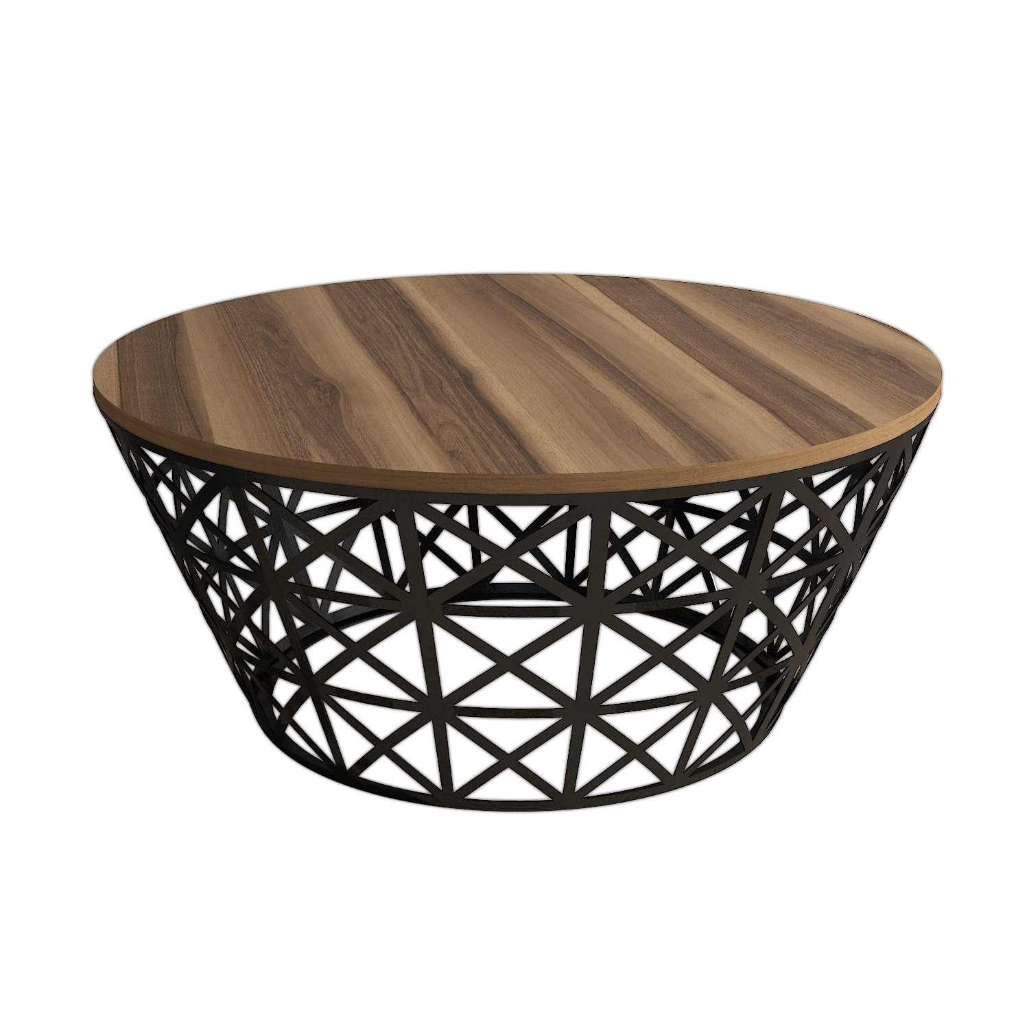Table basse ronde à base grillage Ellipticum Bois foncé et Métal Noir