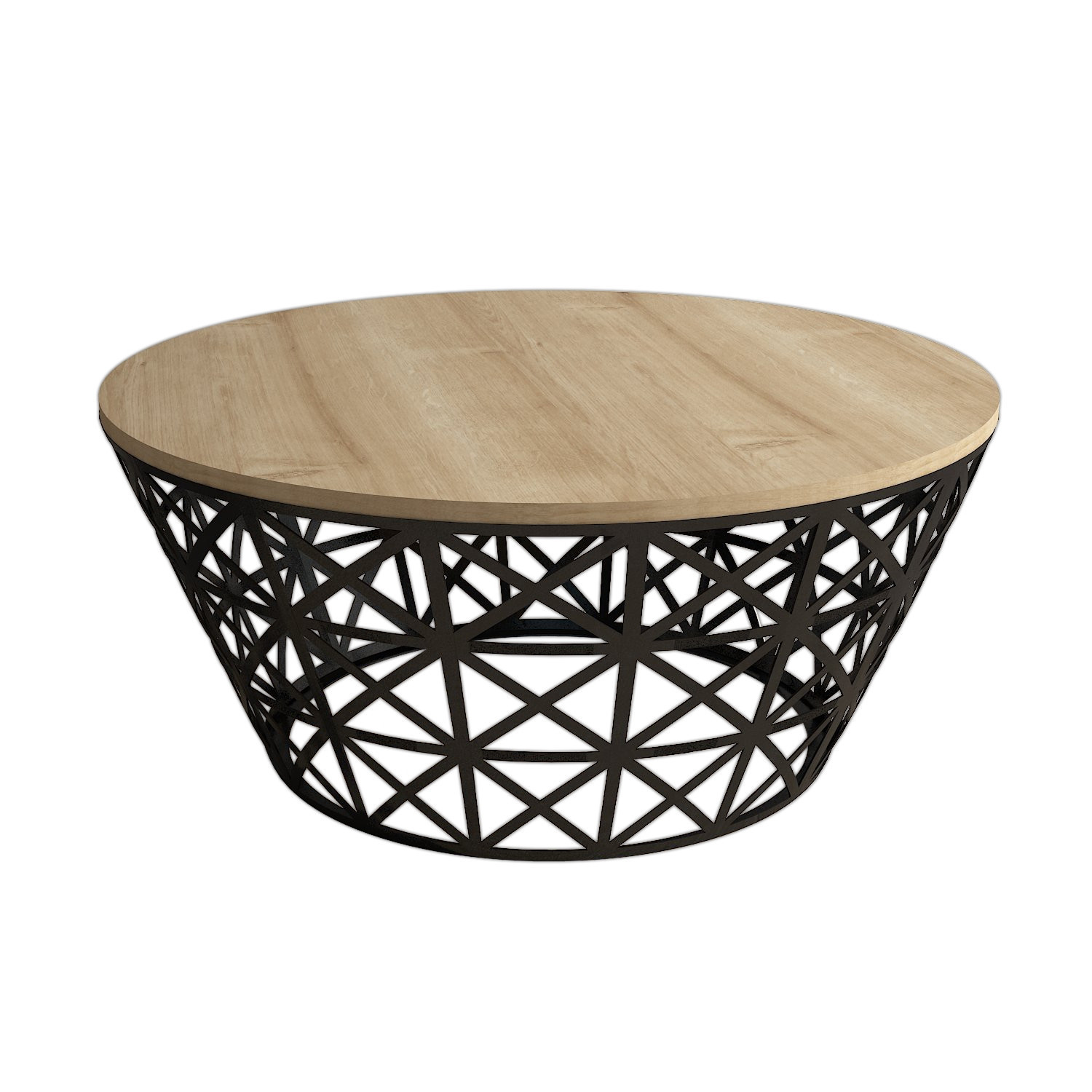 Table basse ronde à base grillage Ellipticum Bois clair et Métal Noir