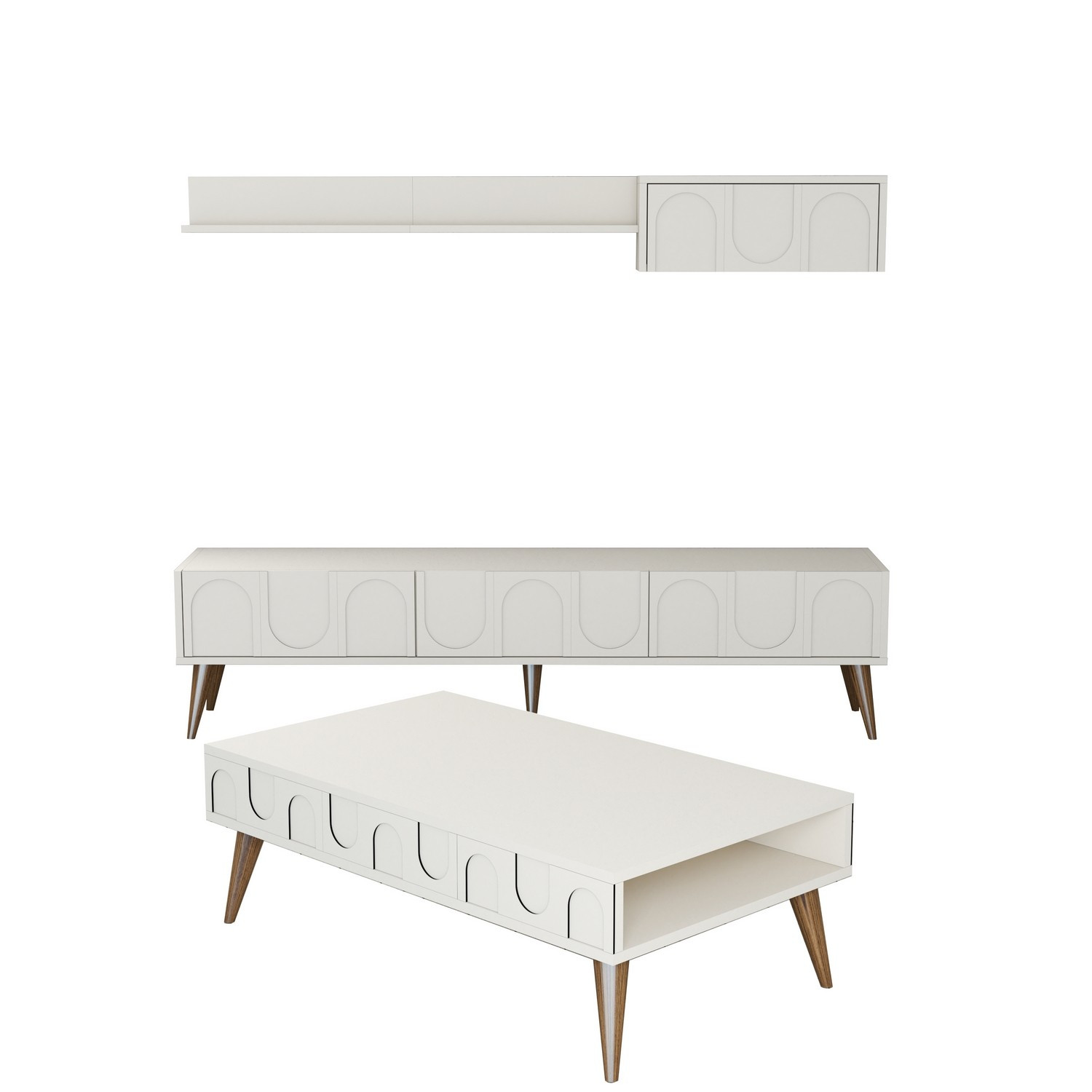 Ensemble meubles de salons style minimaliste Lyana 3 pièces Crème et Bois clair