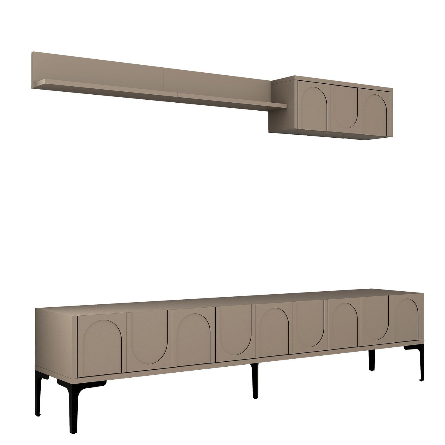 Ensemble meuble TV et étagère murale Lyana L180cm Taupe foncé et Noir