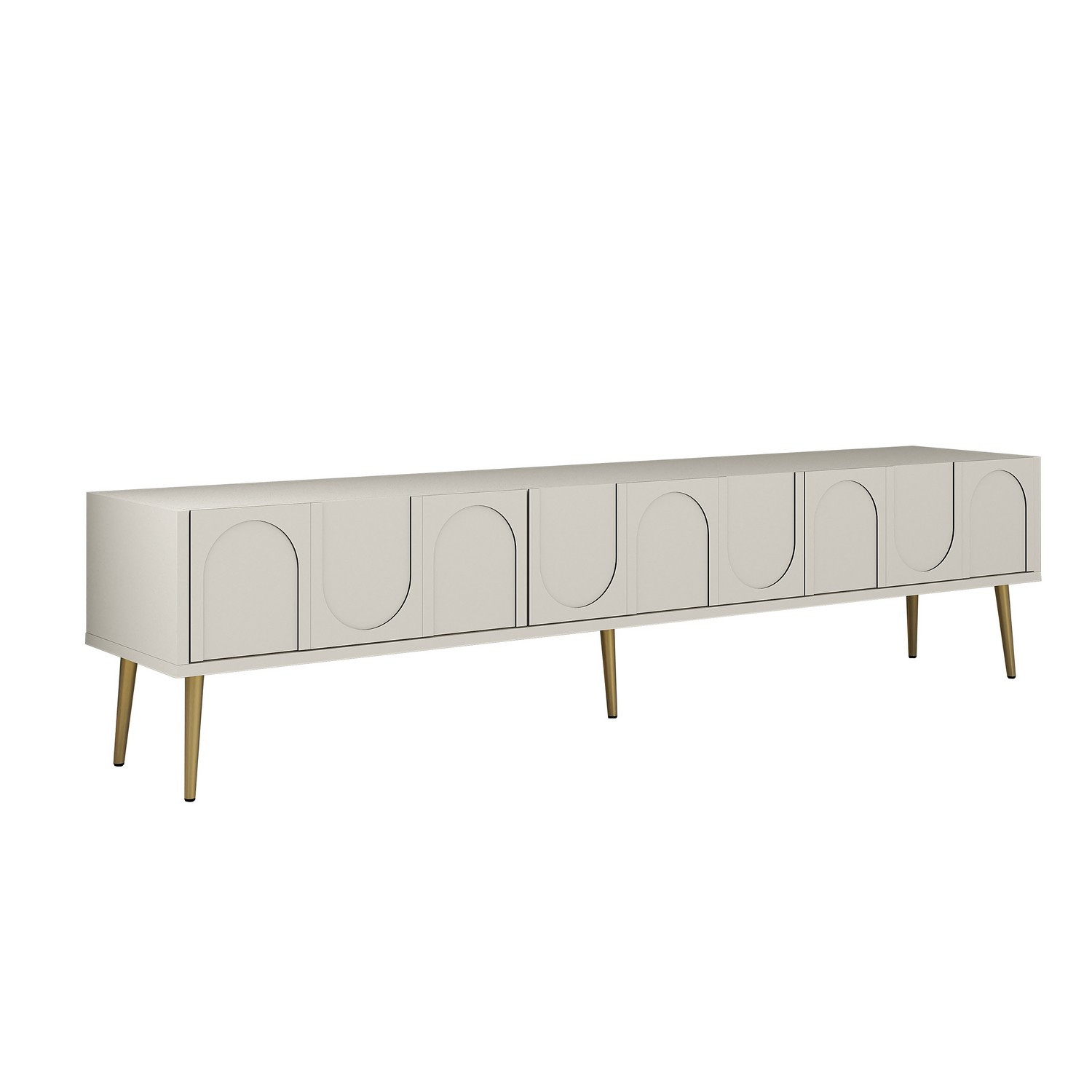 Meuble TV style minimaliste 3 portes Lyana L180cm Crème et Or