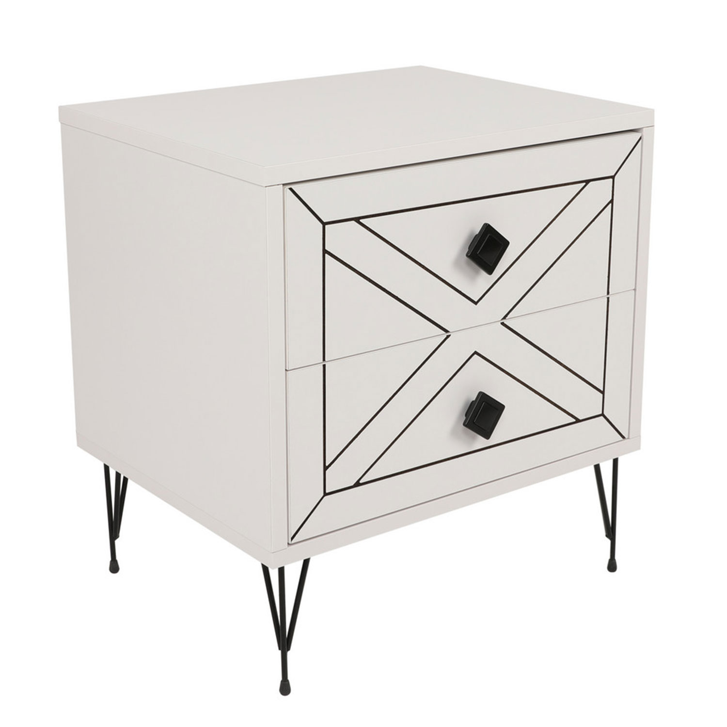 Table de chevet Akilina H55cm Métal Noir et Bois Blanc