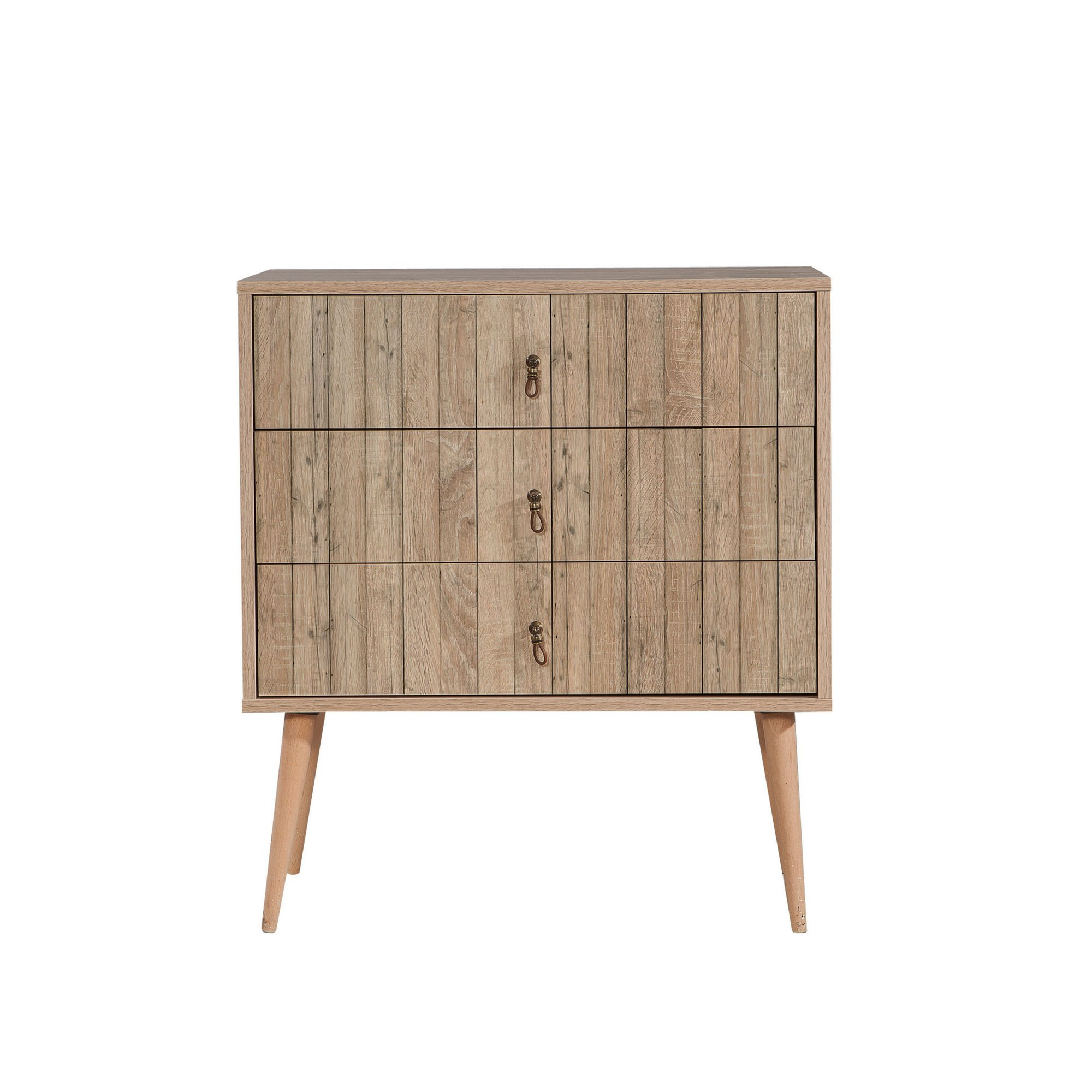 Commode 3 tiroirs Irnila L80cm Bois clair Motif Bandes