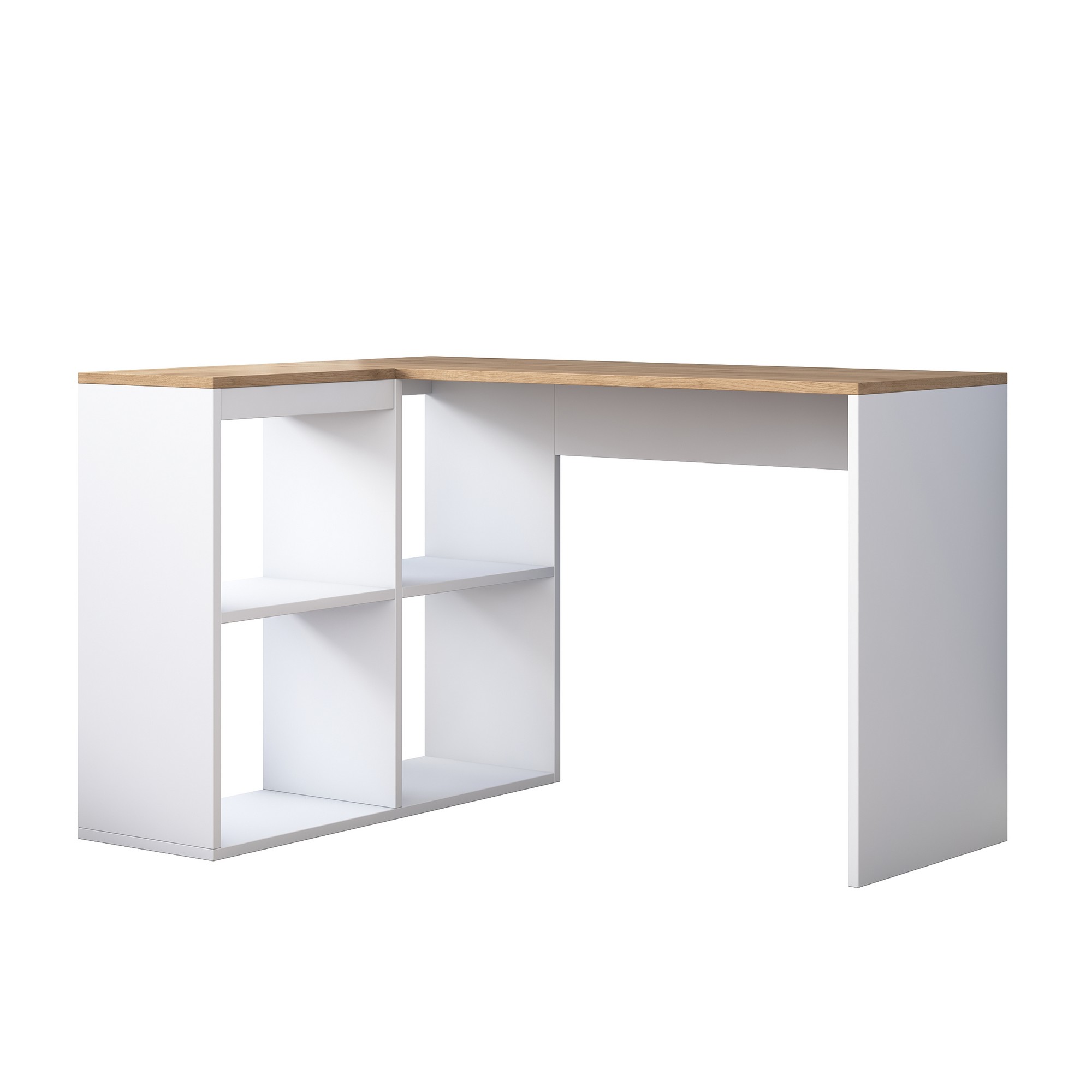 Bureau de coin Viguier L120xH74,8cm Chêne clair et Blanc