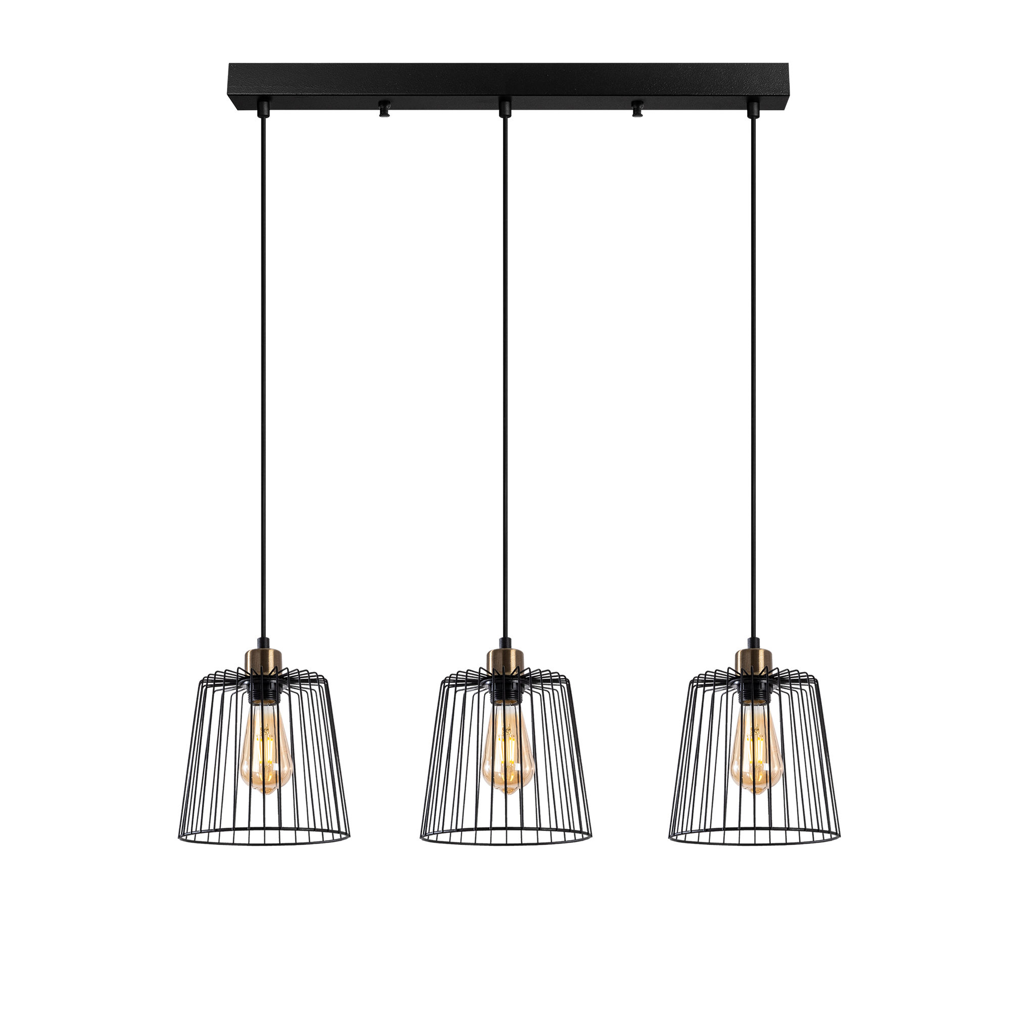 Plafonnier filaire 3 lampes Oprah 68cm Métal Noir et Or