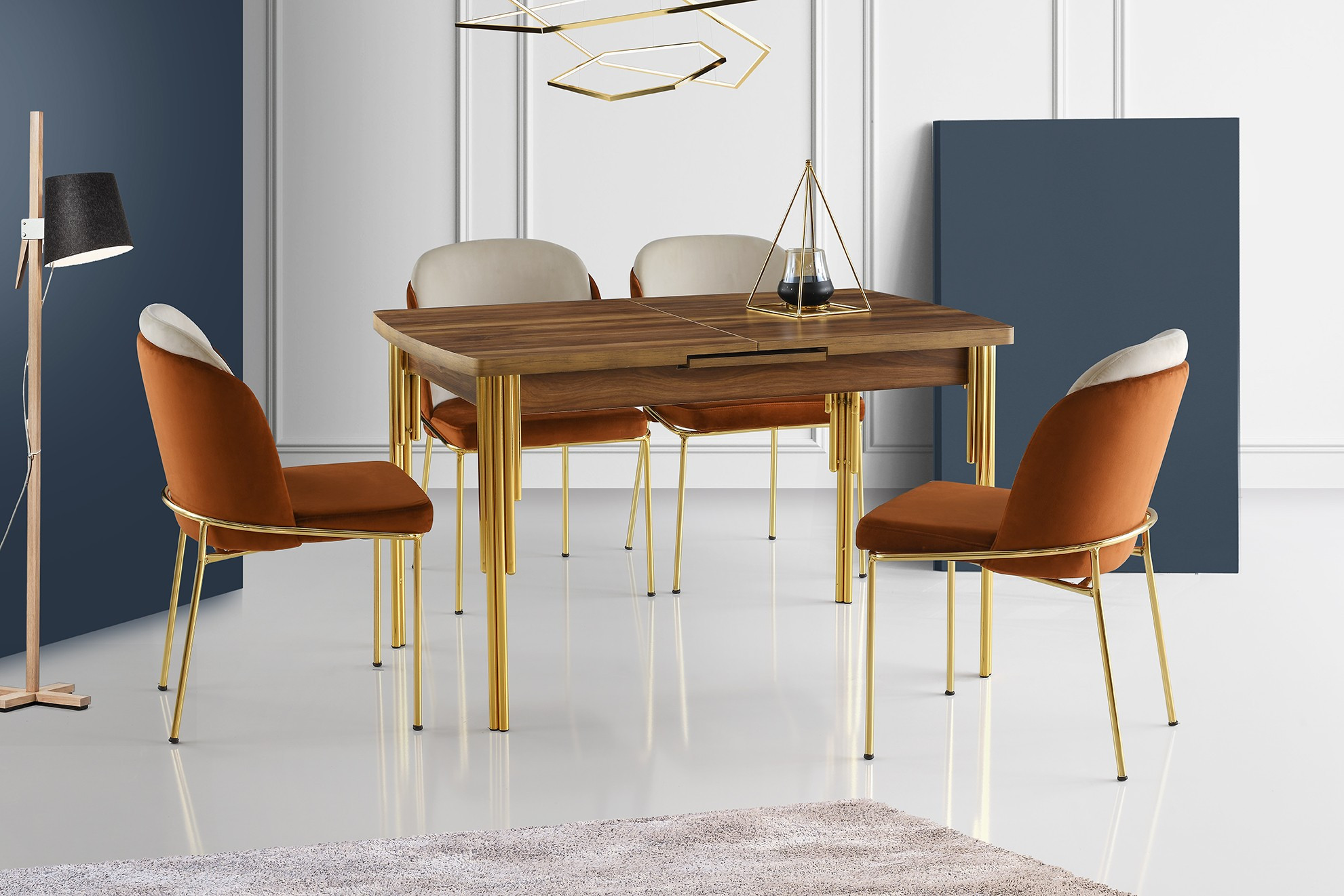 Table de salle à manger Aigy Bois foncé et Métal Or