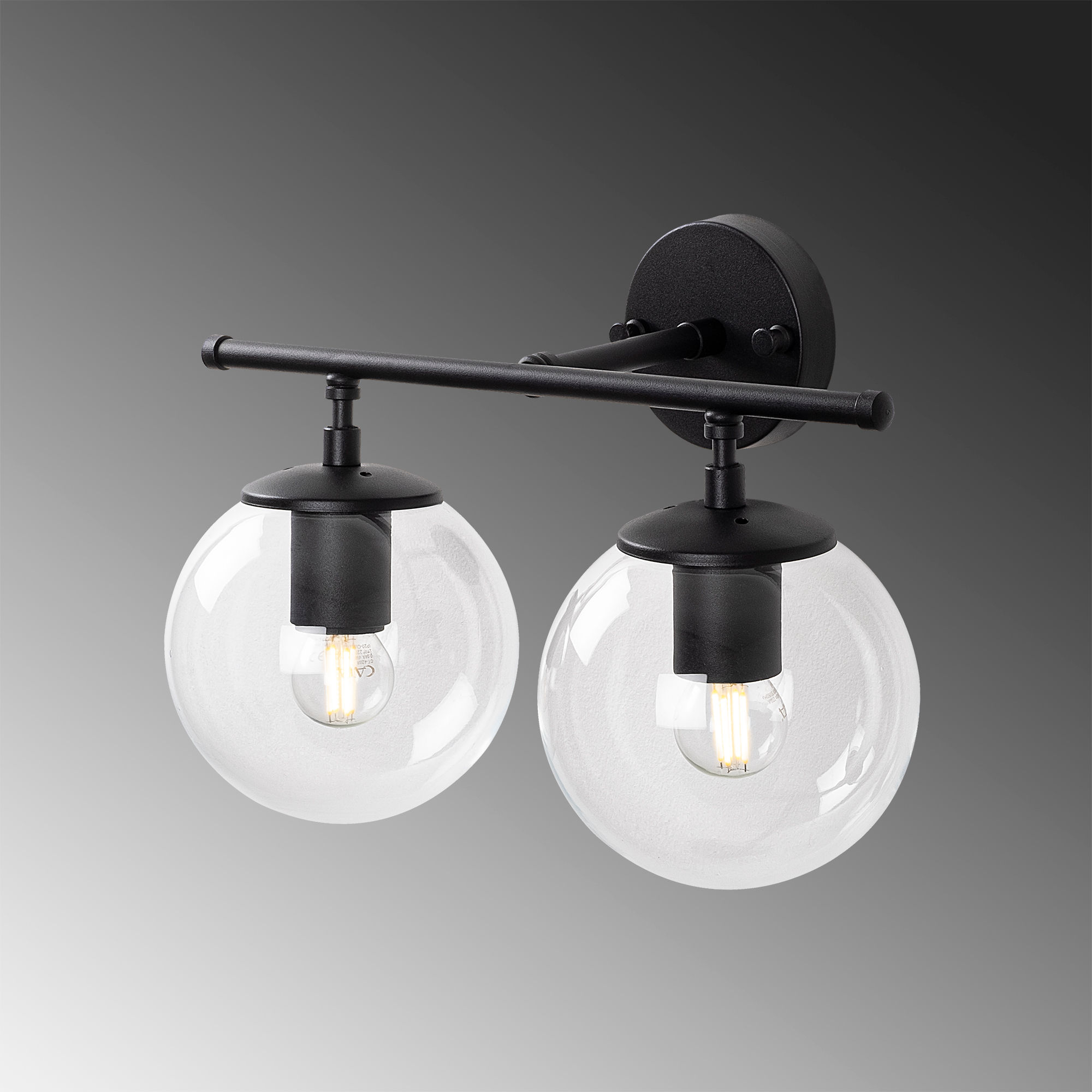 Applique murale 2 lampes Lampy 36cm Verre Transparent et Métal Noir