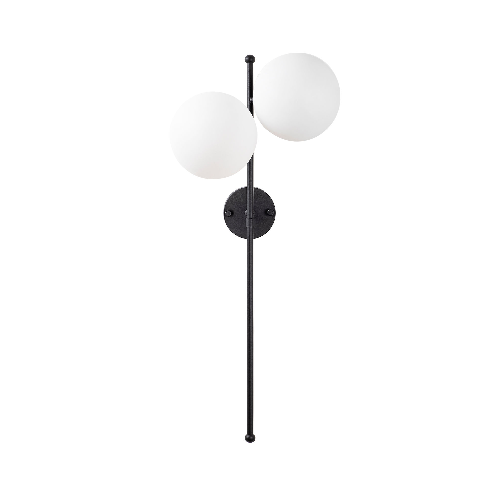 Applique murale 2 lampes Suizy H72cm Métal Noir et Verre Blanc
