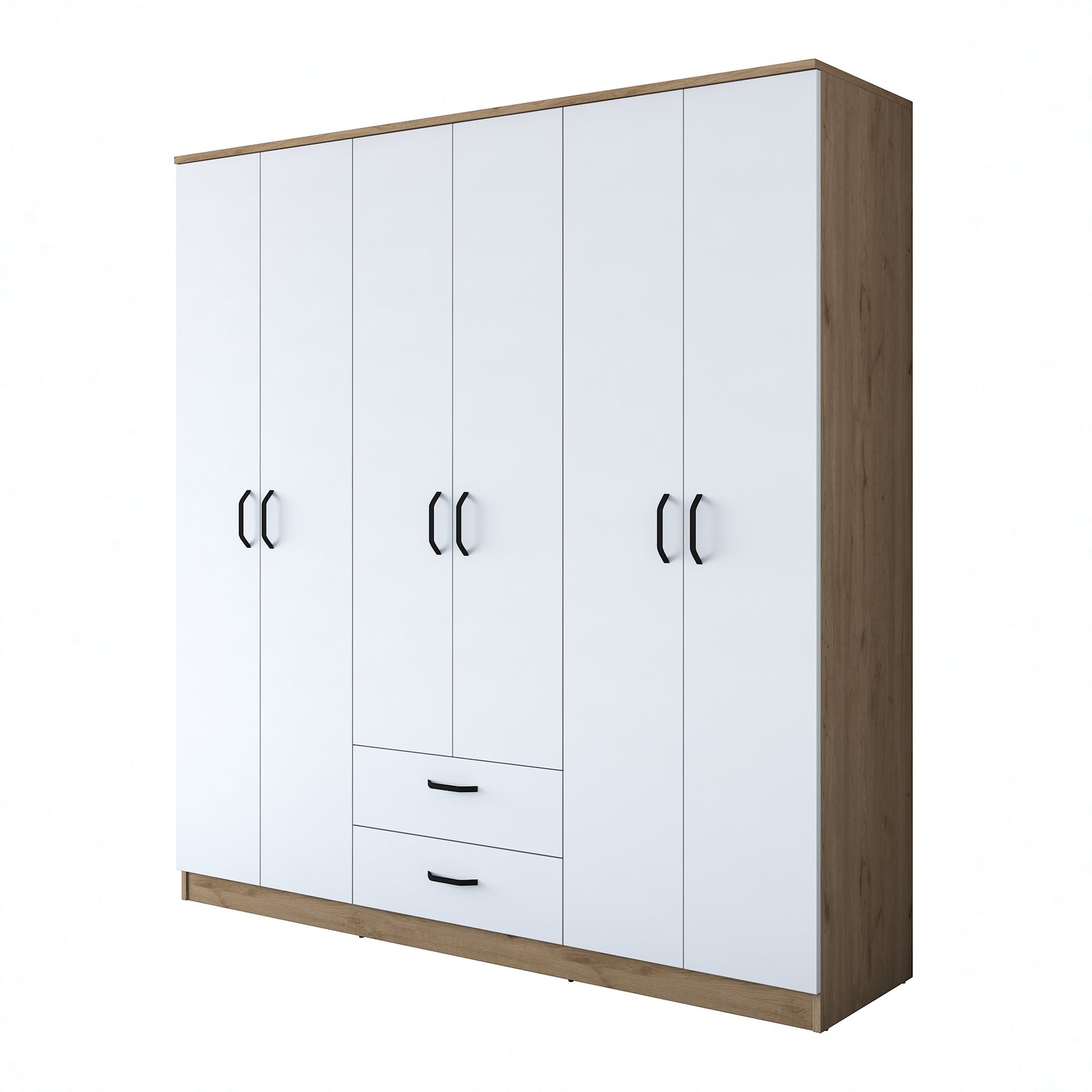 Armoire 4 portes et 2 tiroirs Colibris 180cm Bois clair et Blanc