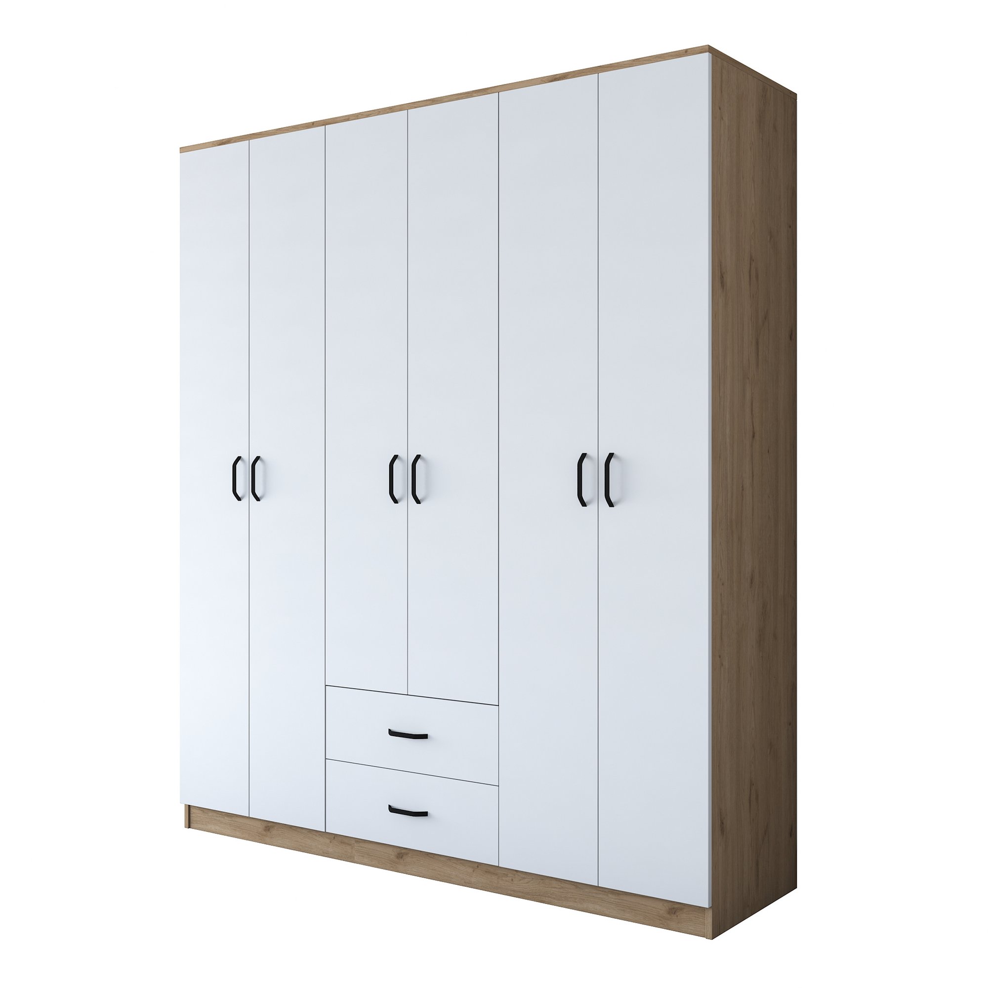 Armoire 6 portes et 2 tiroirs Colibaris L180cm Bois clair et Blanc