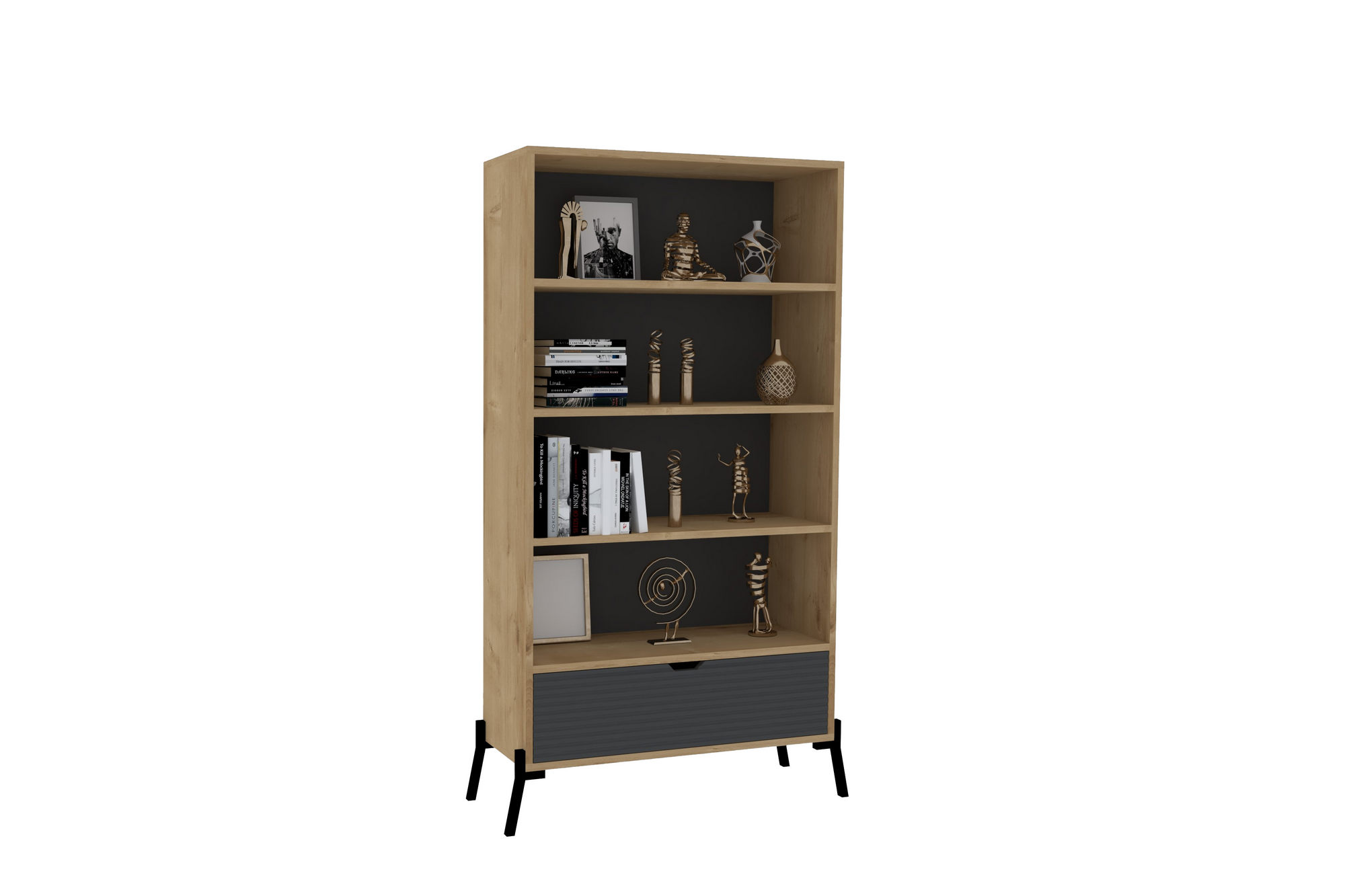 Bibliothèque 1 porte et 4 étagères Arash L83,6xH160cm Chêne et Anthracite