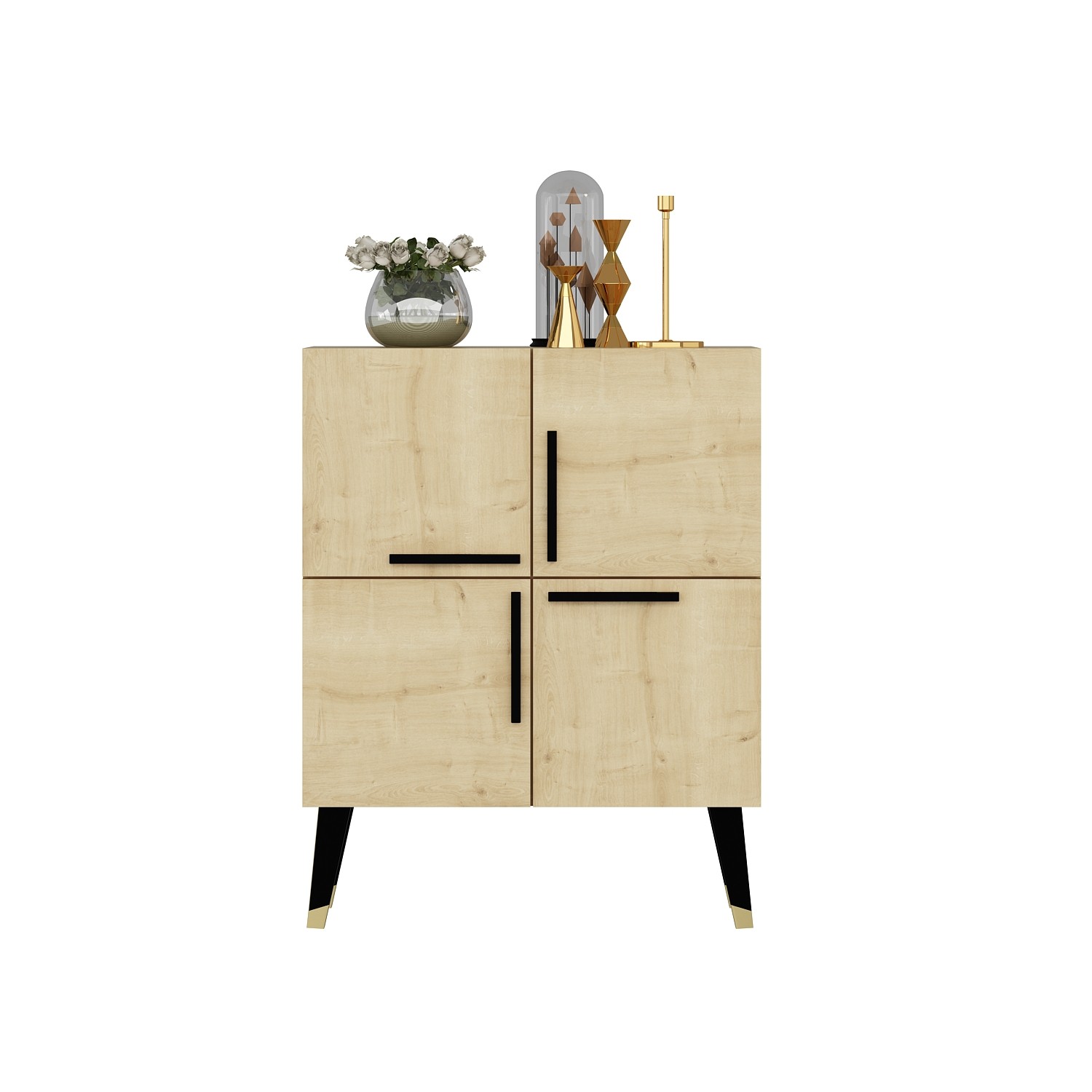 Buffet haut 4 portes Opal 70cm Noir et Chêne clair