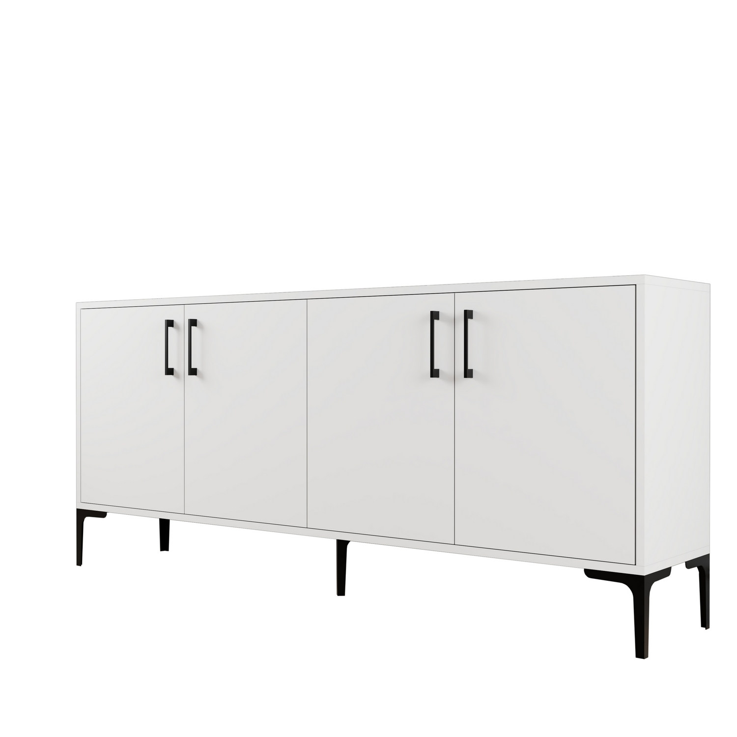 Buffet bas 4 portes Vranus 180cm Bois Blanc et Métal Noir