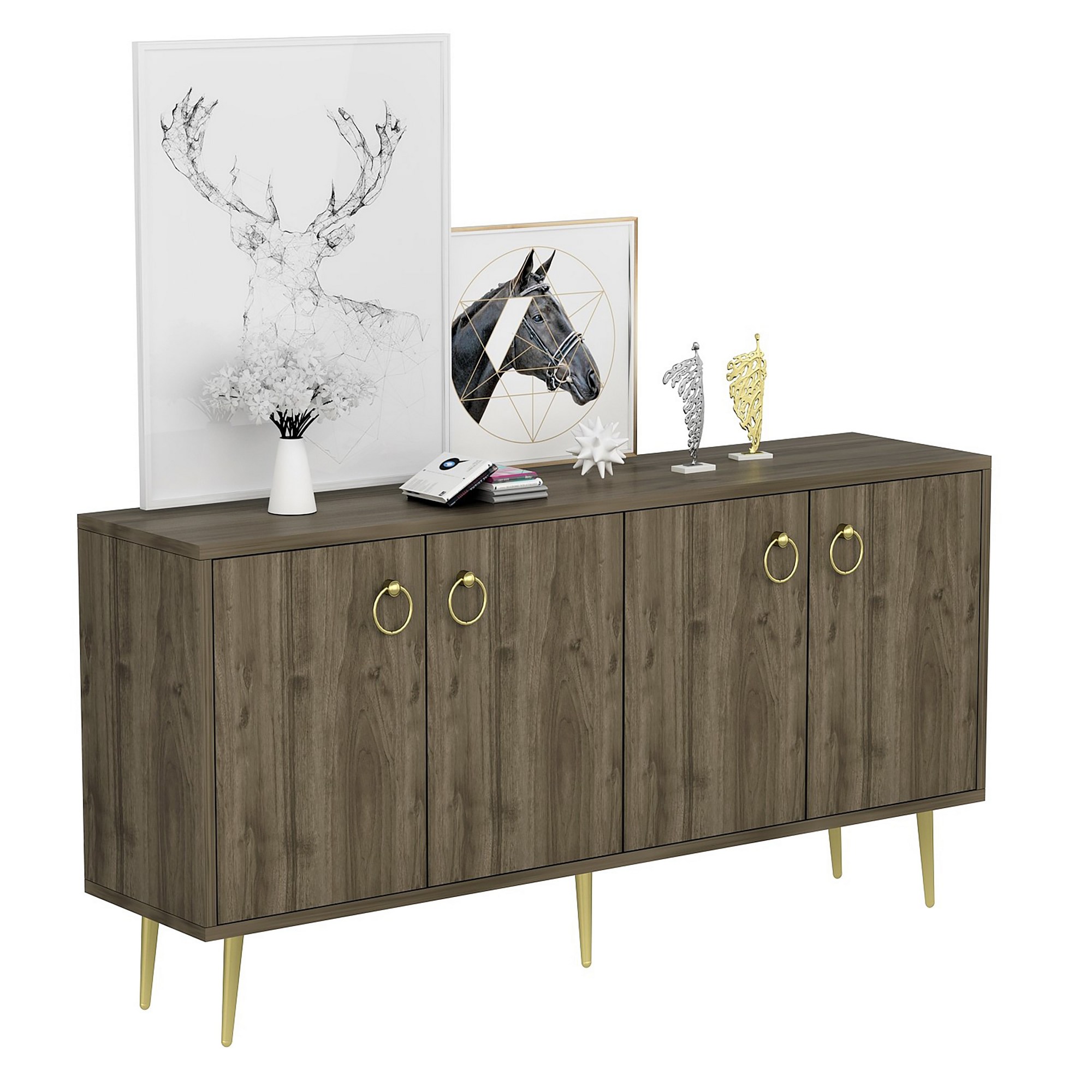 Buffet bas Buffalo L140cm Bois foncé et Or