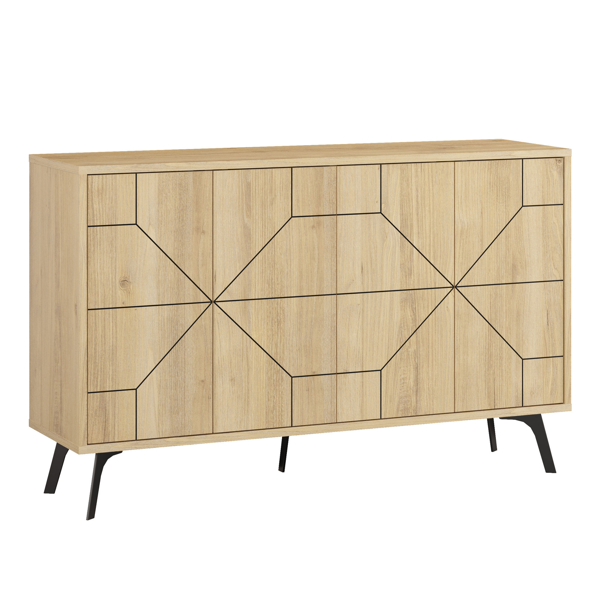 Buffet bas Santos 123cm Bois motif géométrique Chêne clair