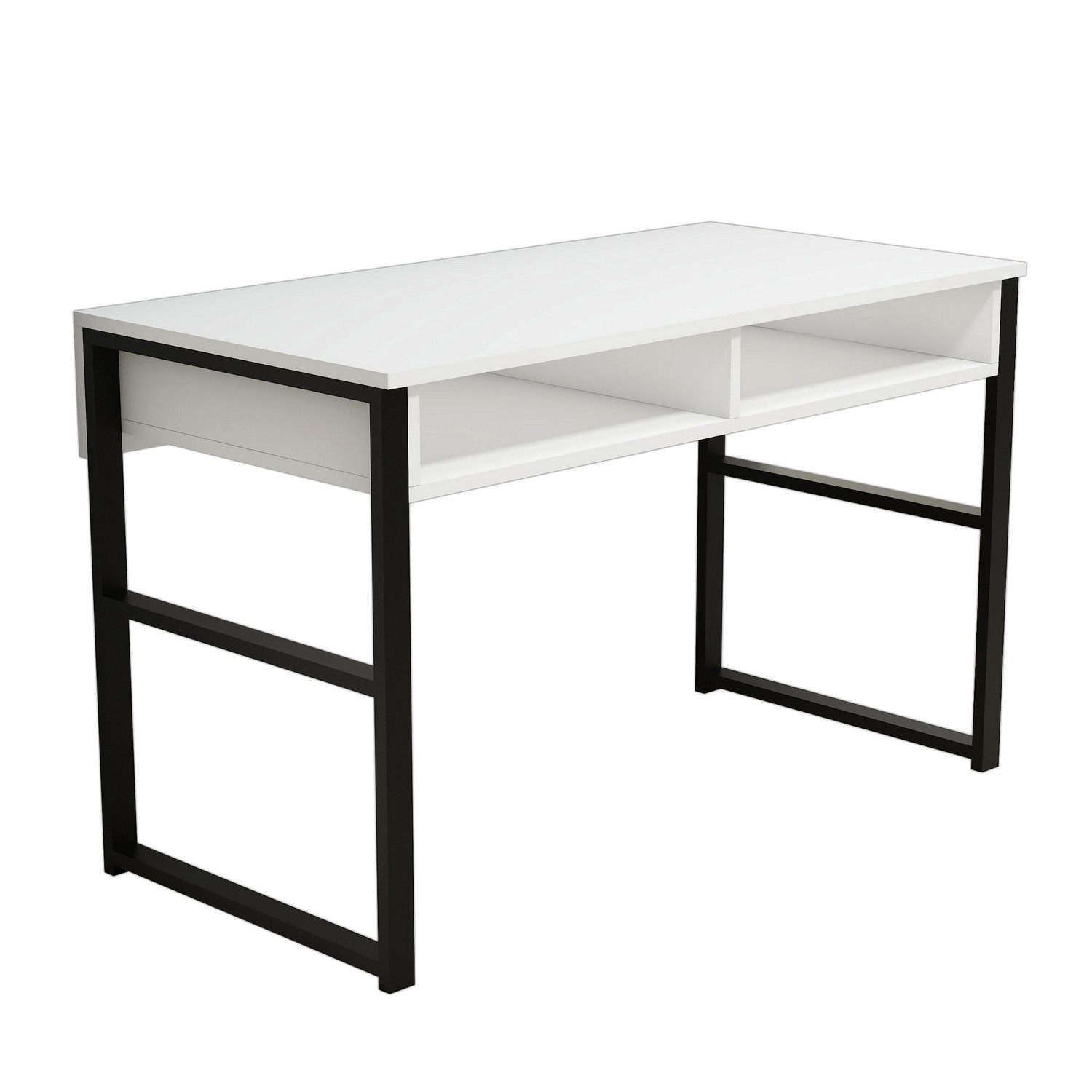 Bureau 2 compartiments Mauro 120cm Métal Noir et Bois Blanc