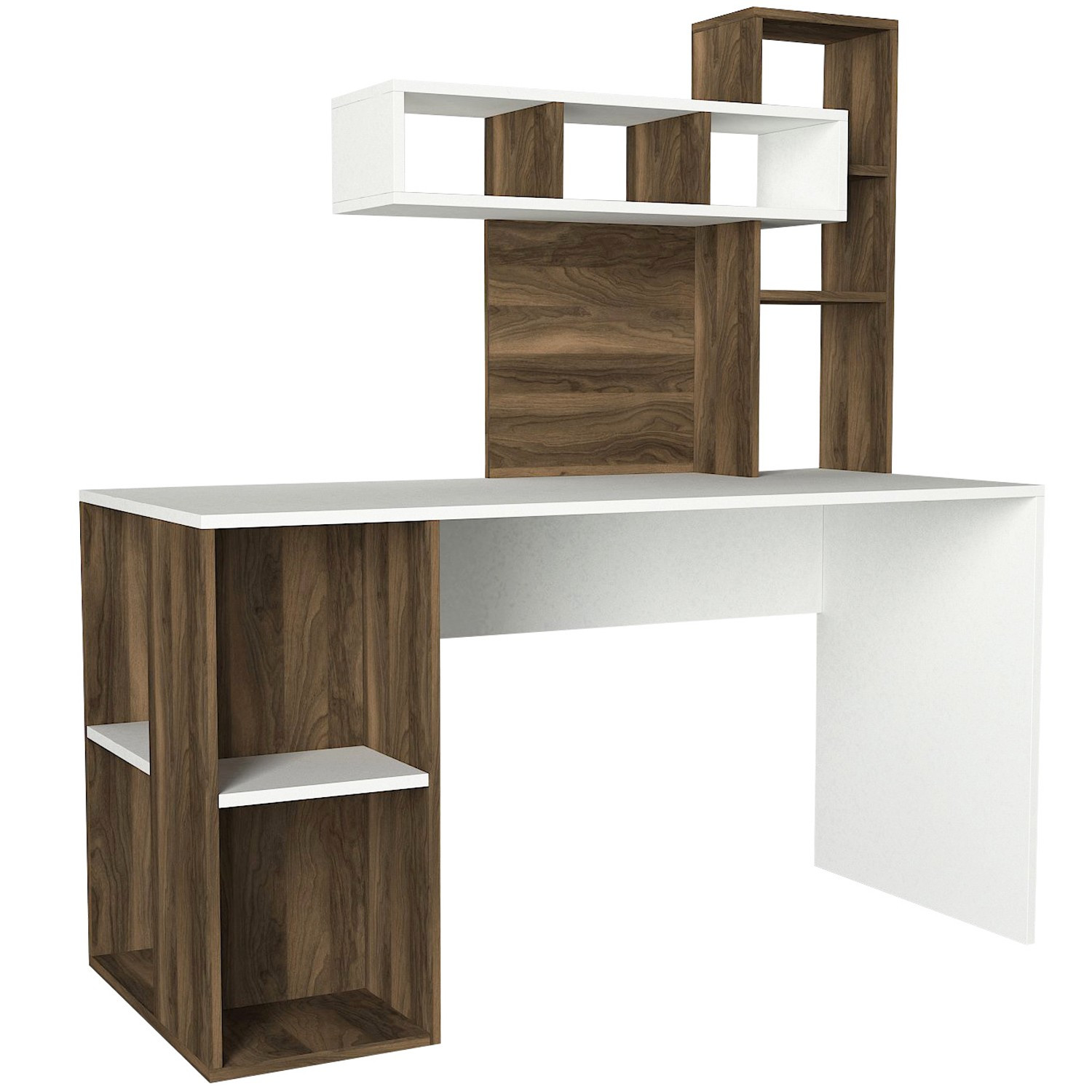 Bureau avec étagère intégré Cicero Bois Bois foncé et Blanc