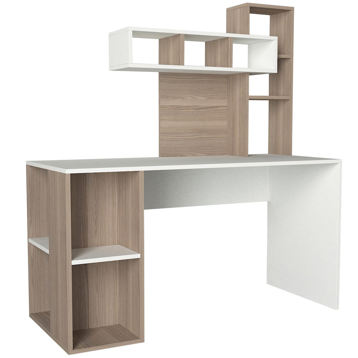 Bureau avec étagère intégré Cicero Bois Naturel et Blanc
