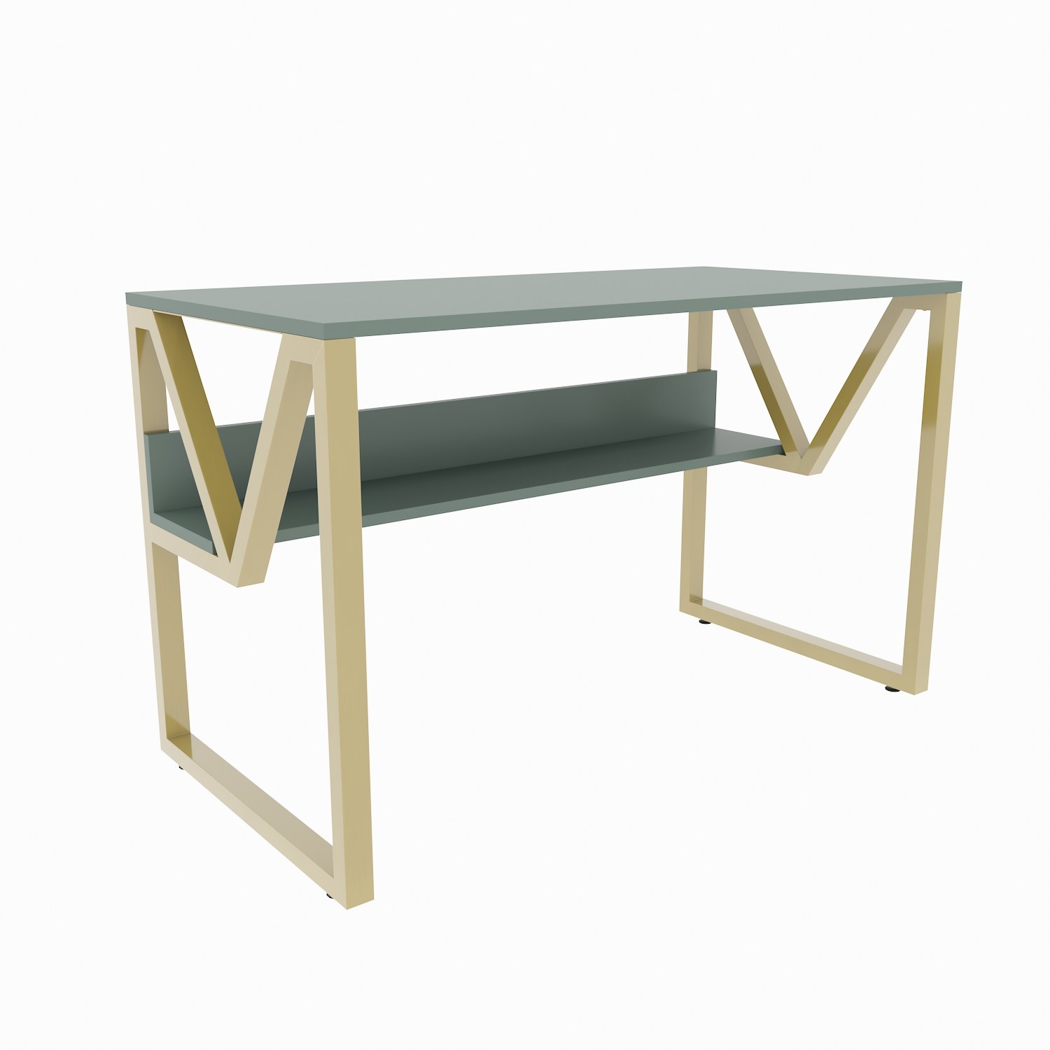 Bureau avec étagère Markos L120cm Or et Vert
