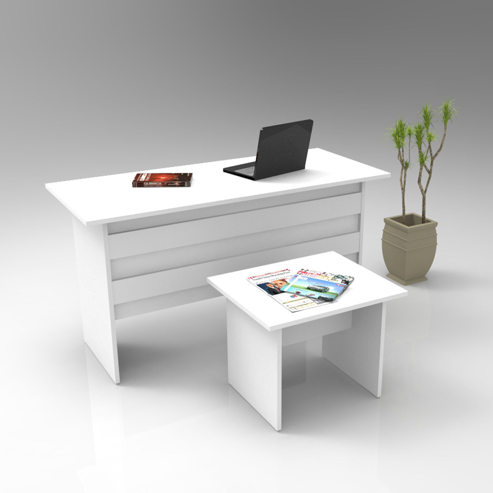 Bureau contemporain avec table basse Busymo Blanc