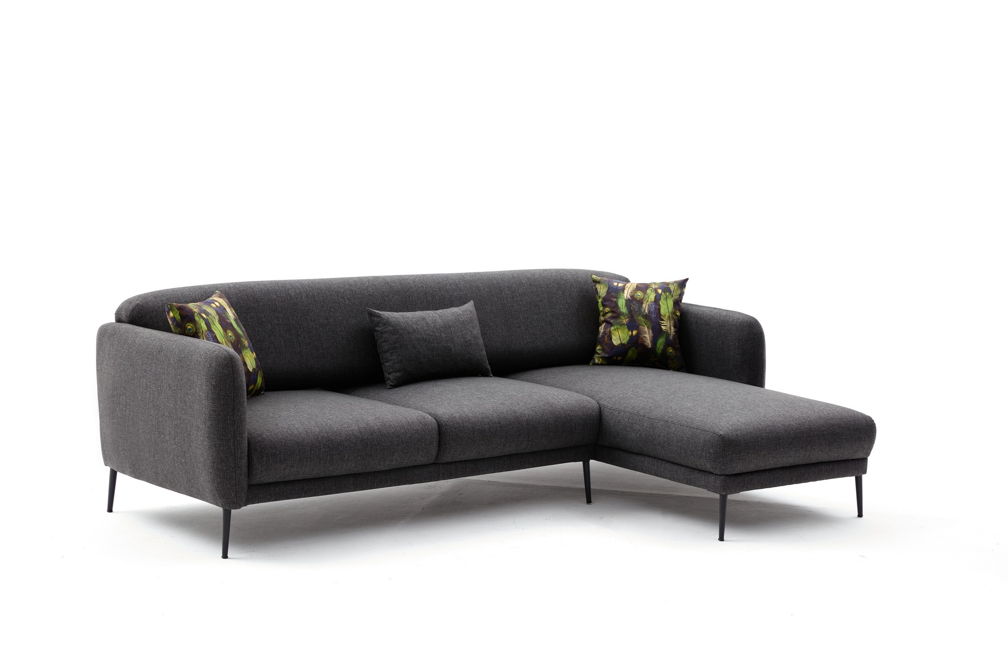 Canapé d'angle à droite Juanita Tissu Anthracite