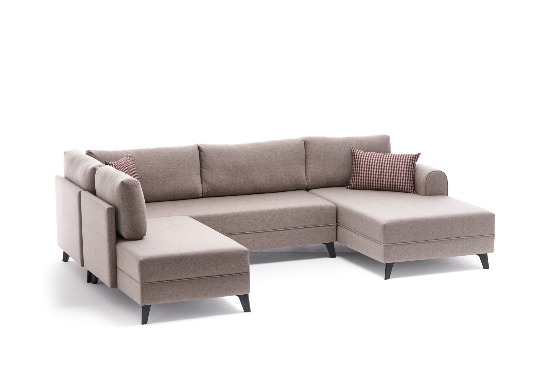 Canapé panoramique d'angle à gauche modulable Lalardie Tissu Blanc crème