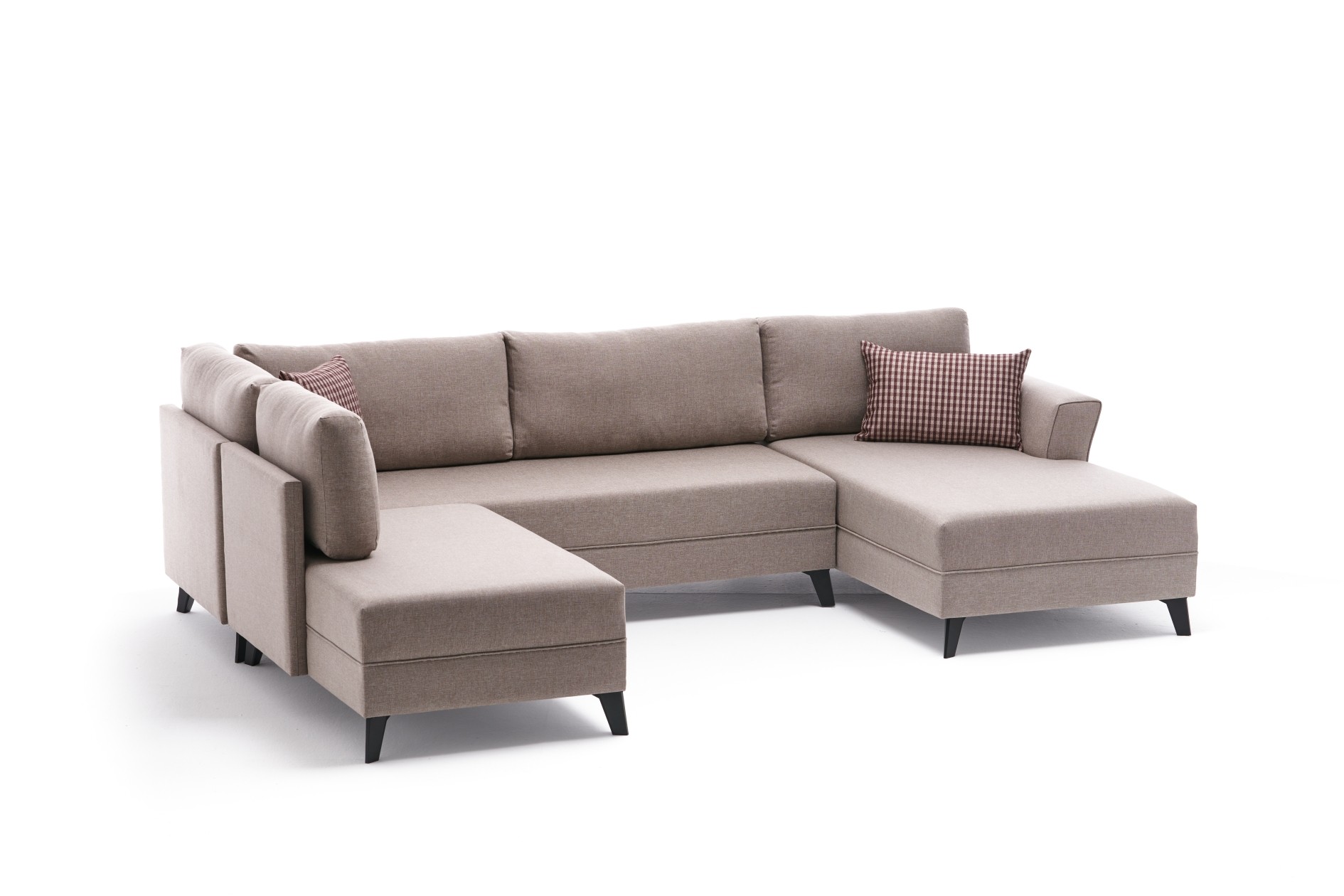 Canapé panoramique d'angle convertible Lalaria Tissu Blanc crème