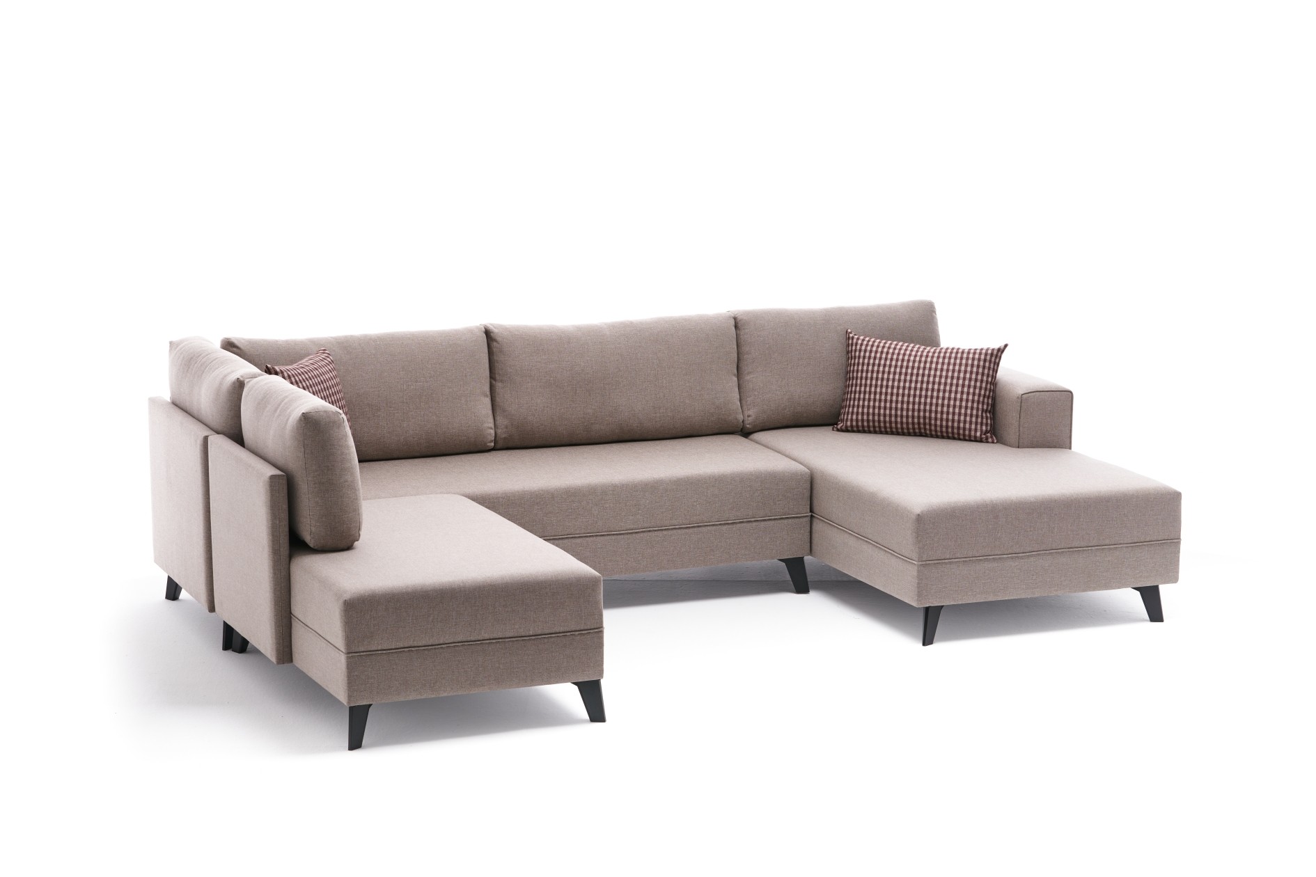 Canapé panoramique d'angle à gauche modulable Lardie Tissu Blanc crème