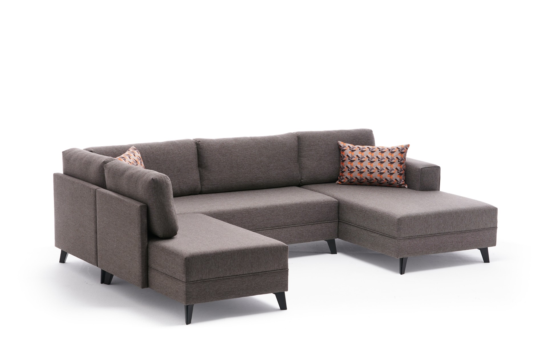 Canapé panoramique d'angle à gauche modulable Lardie Tissu Marron