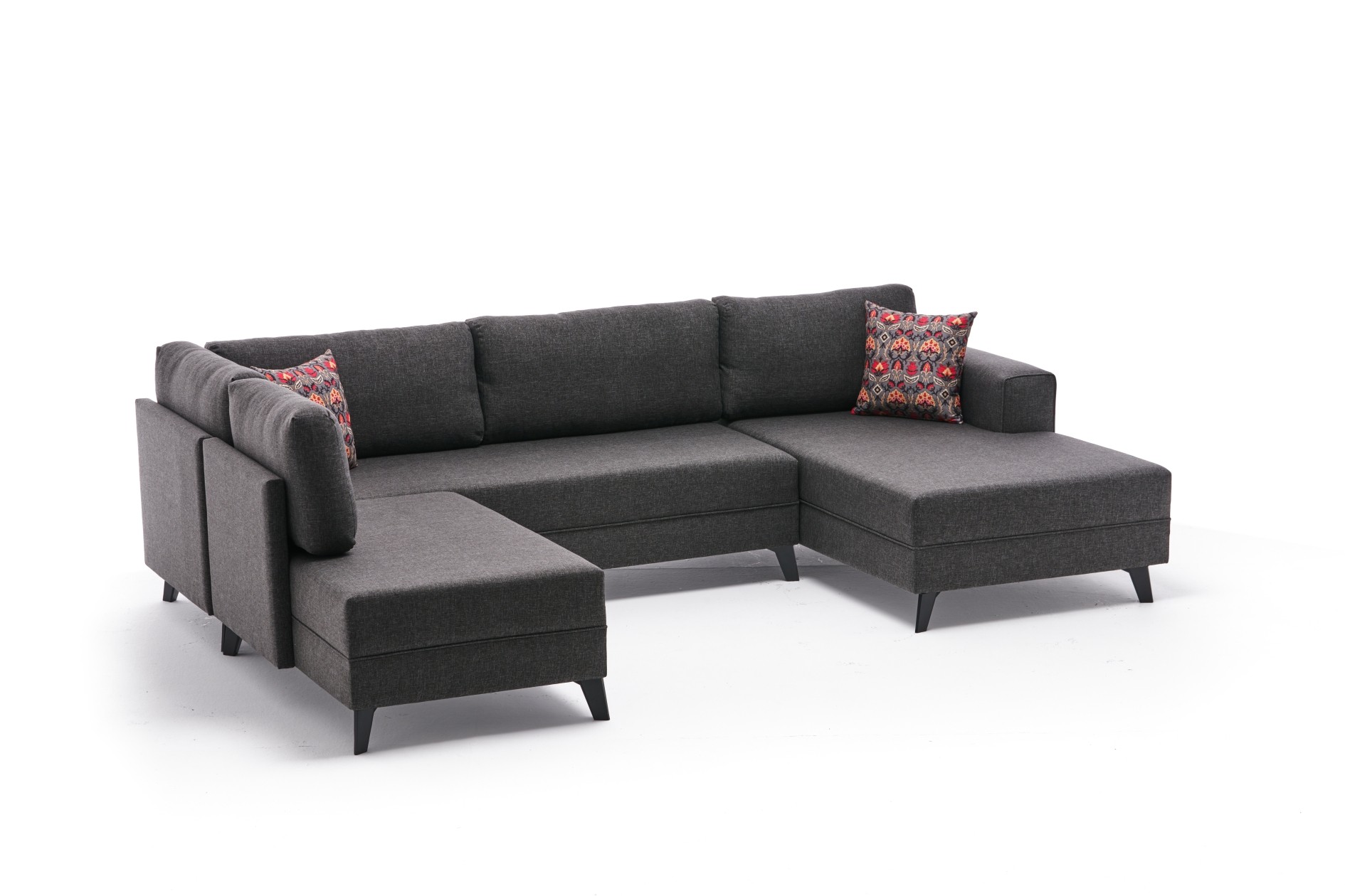 Canapé panoramique d'angle à gauche modulable Lardie Tissu Anthracite