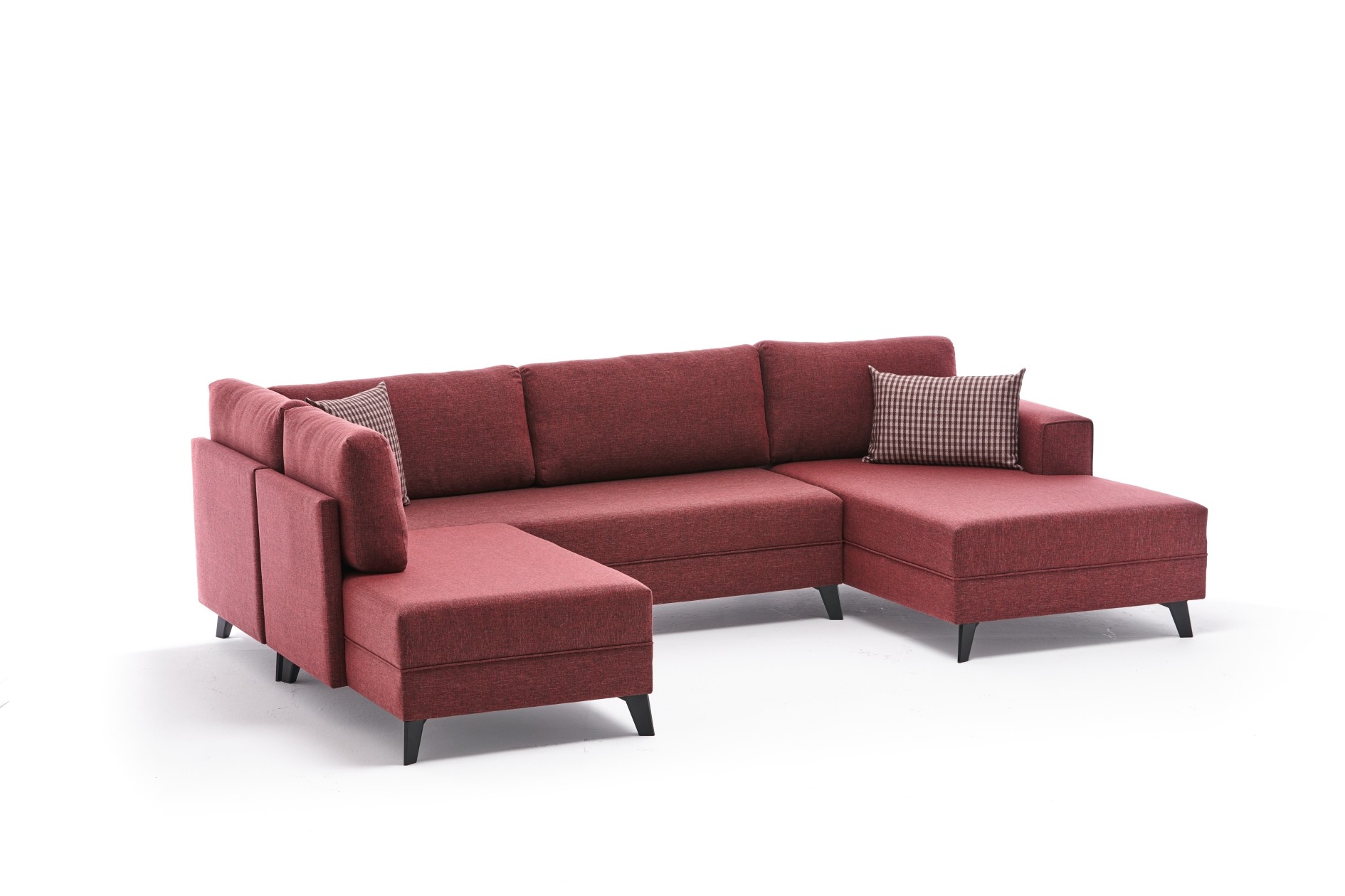 Canapé panoramique d'angle à gauche modulable Lardie Tissu Bordeaux