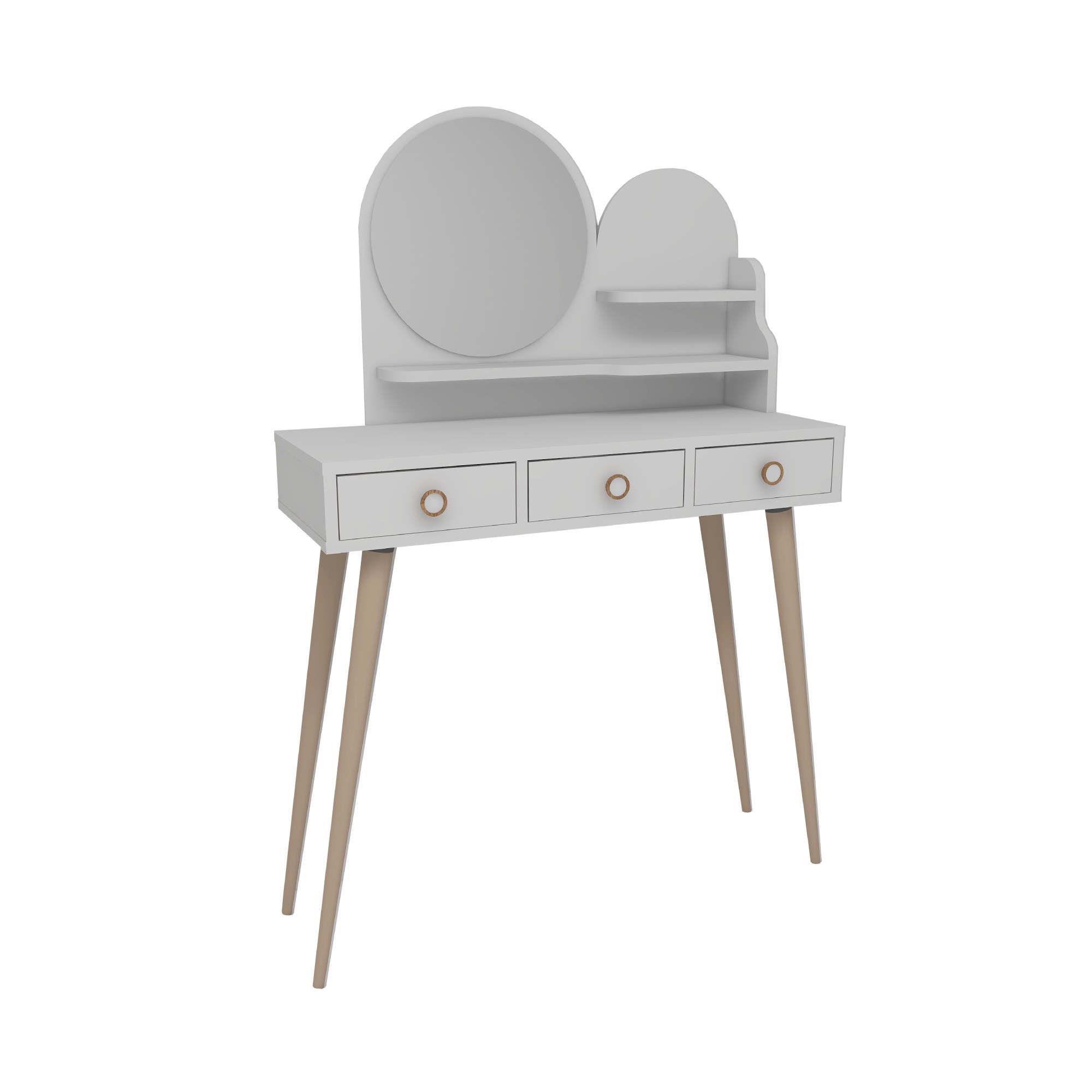 Coiffeuse 1 miroir et 3 tiroirs avec étagères Albri Blanc