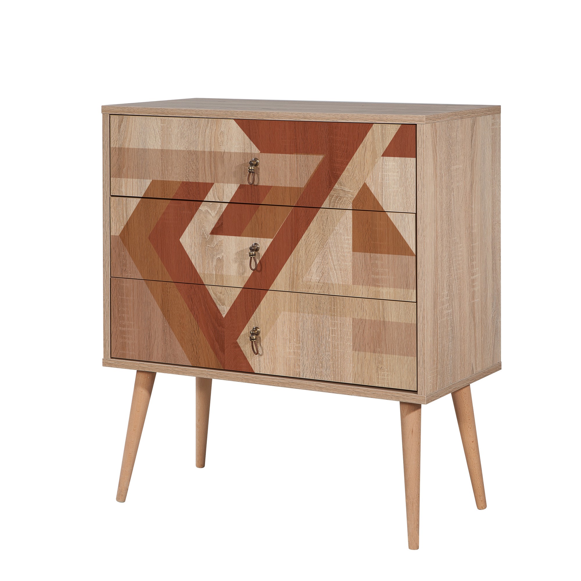 Commode 3 tiroirs Sleek Bois Motif Géométrique Marrom