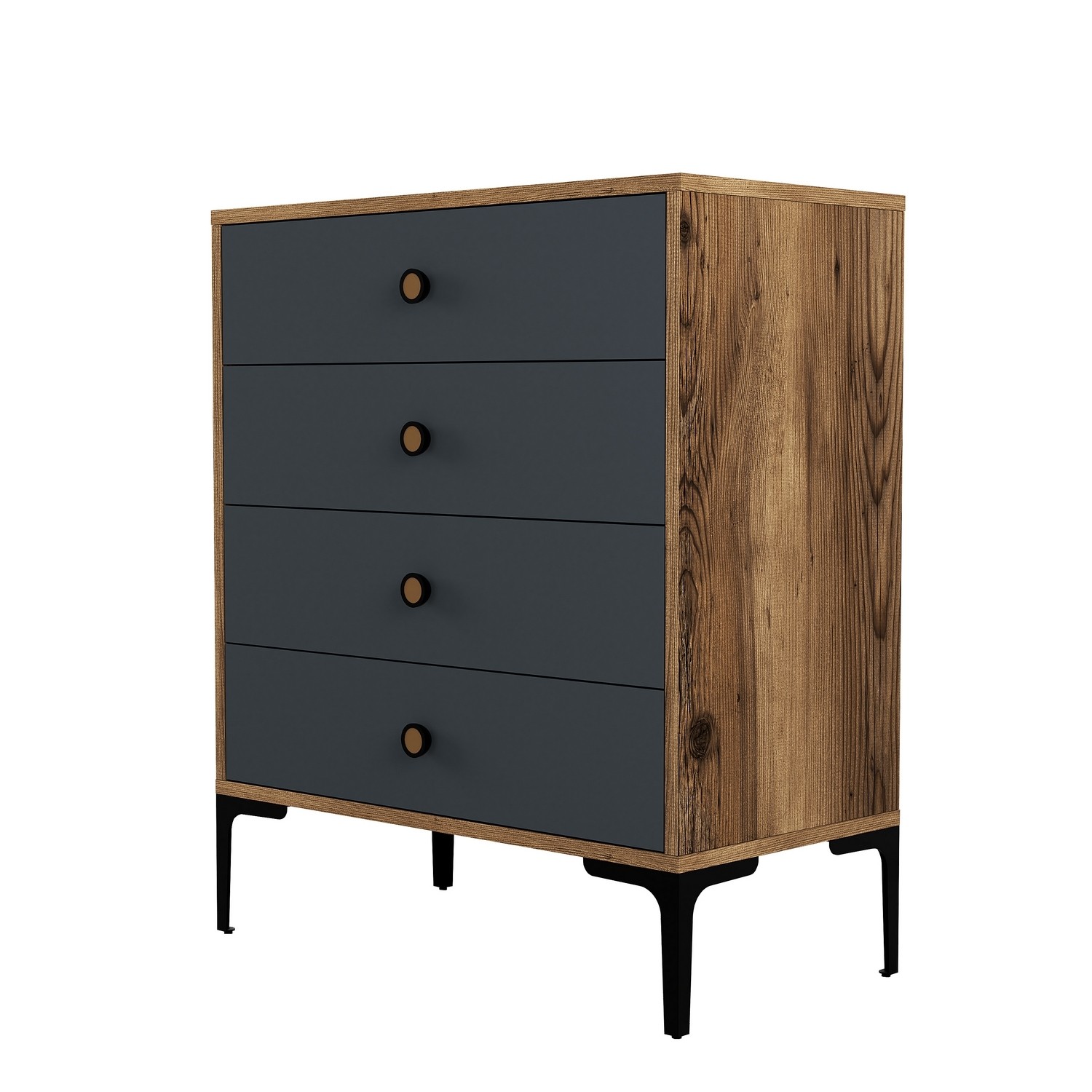 Commode 4 tiroirs Secondo H90,7cm Bois et Anthracite