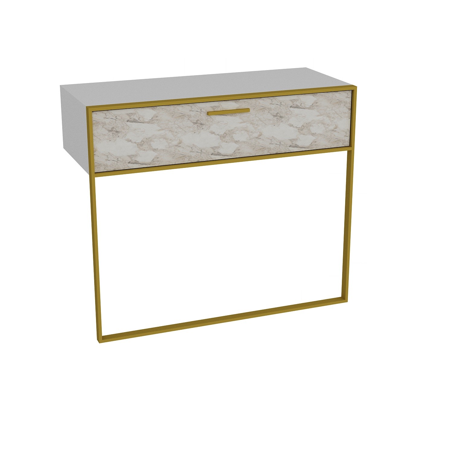 Console 1 porte battante Dettris Métal Or et Bois Blanc effet marbre