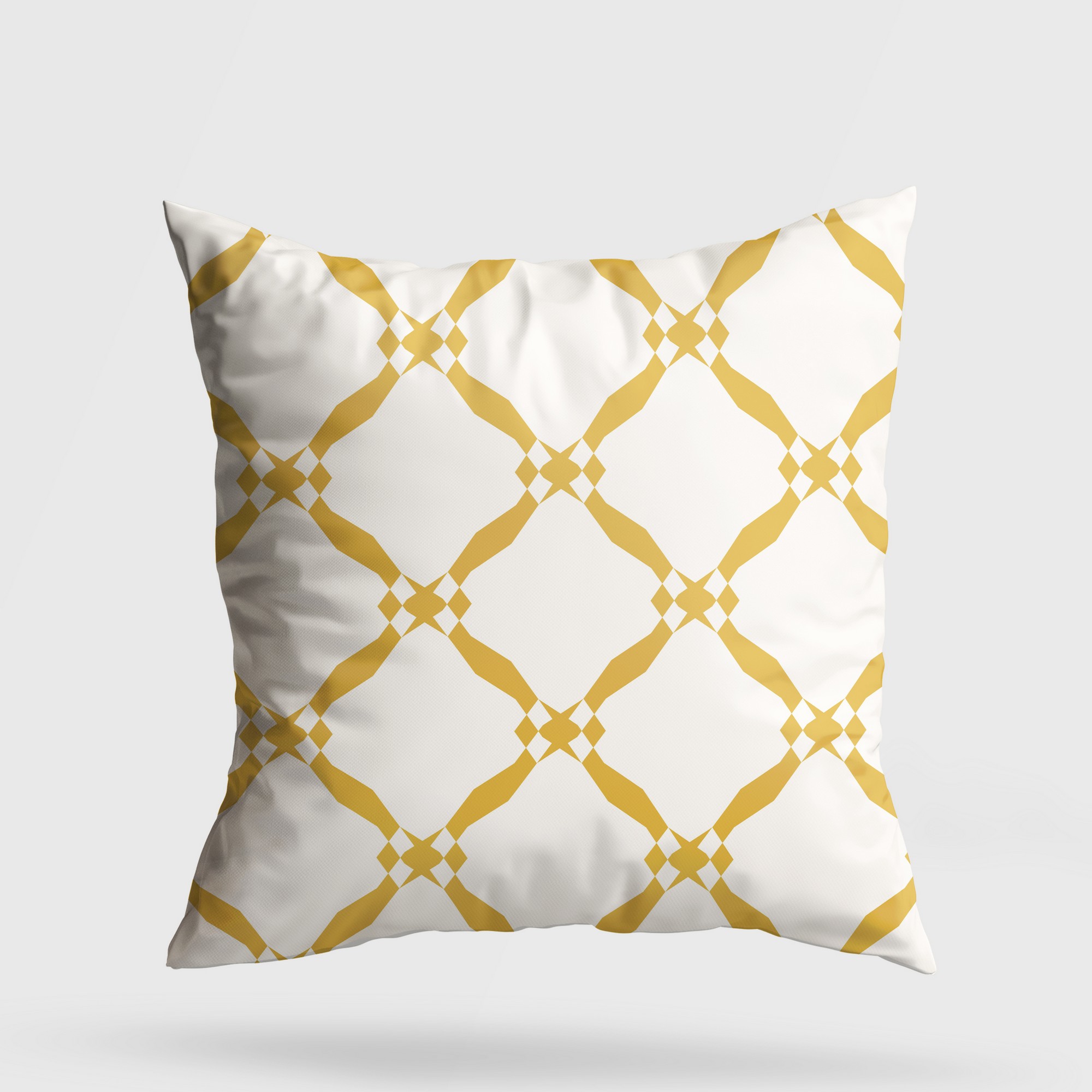 Coussin Ramiah 43x43cm Tissu Motif Carreaux Or et Blanc
