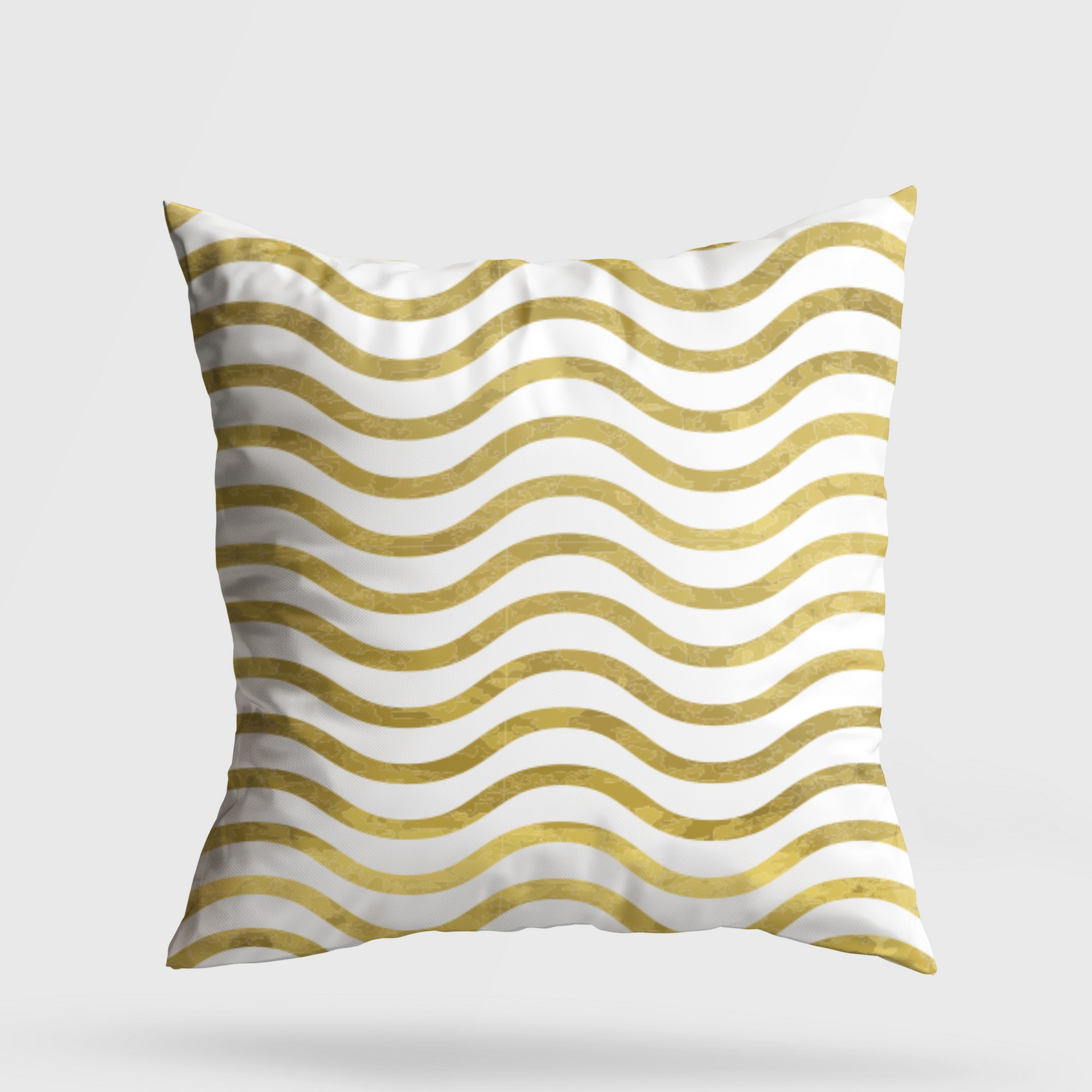 Coussin Ramiah 43x43cm Tissu Motif Rayures ondulés Or et Blanc